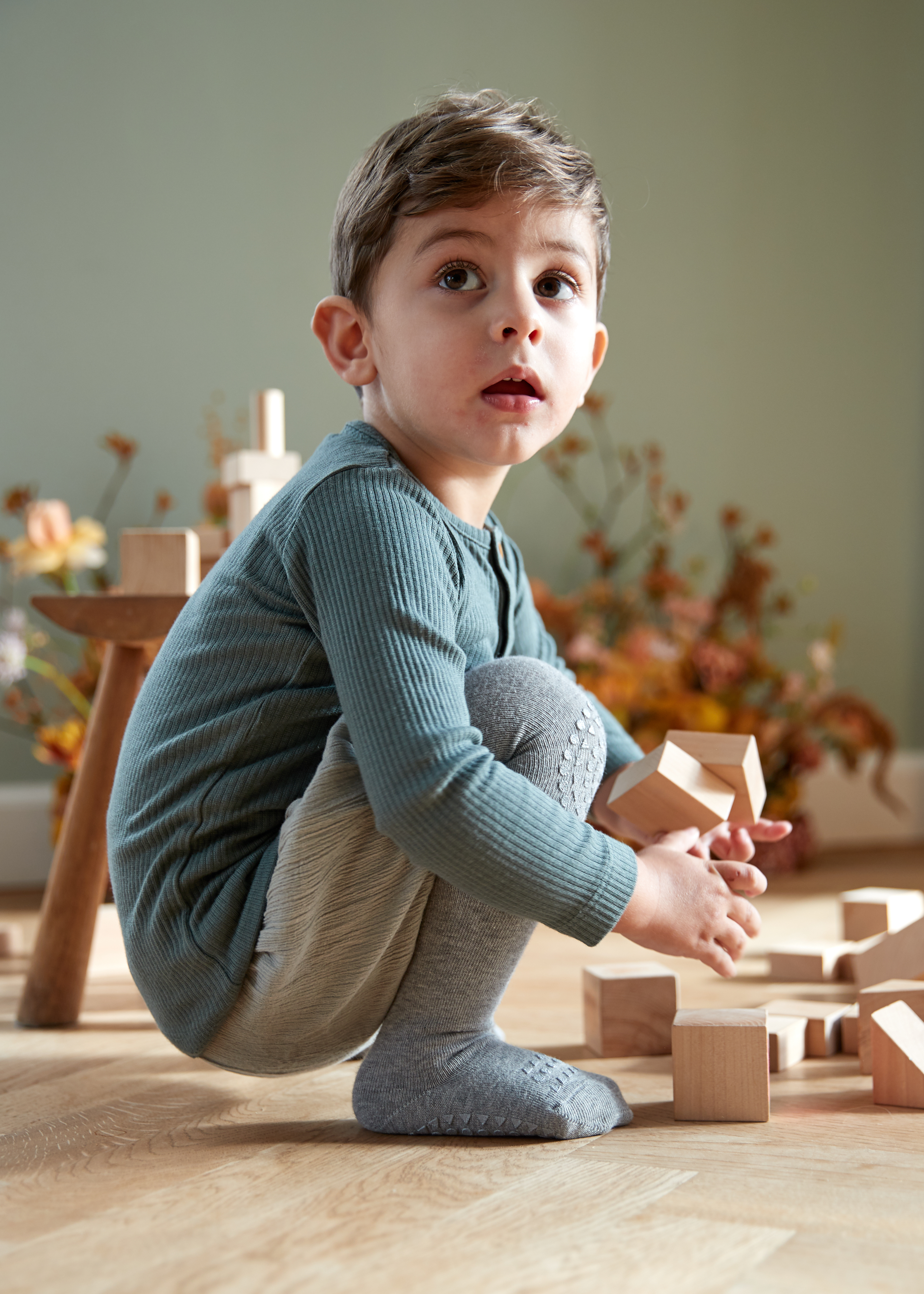 丹麥GoBabyGo 彈力棉爬行褲襪 - Grey Melange