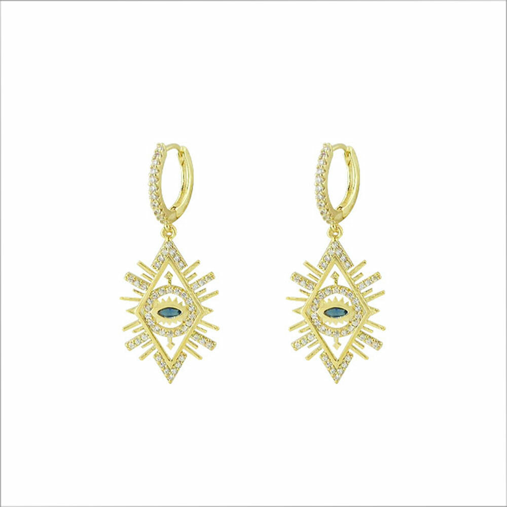 [黃銅] 搖曳菱鑽之眼圈圈耳環 / [Brass] Diamond eye Hoop Earrings