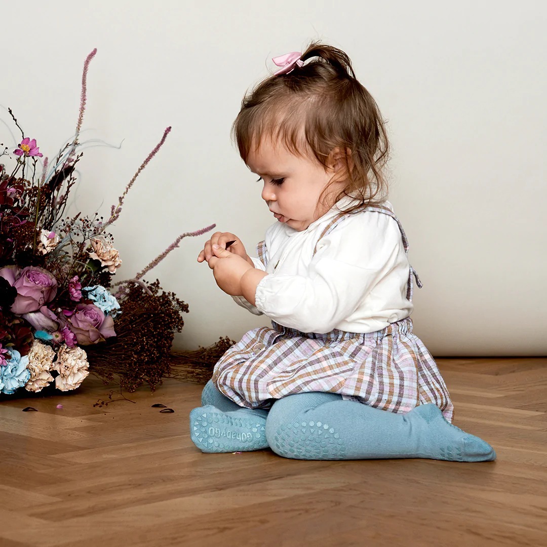 丹麥GoBabyGo 彈力棉爬行褲襪 - Dusty Blue