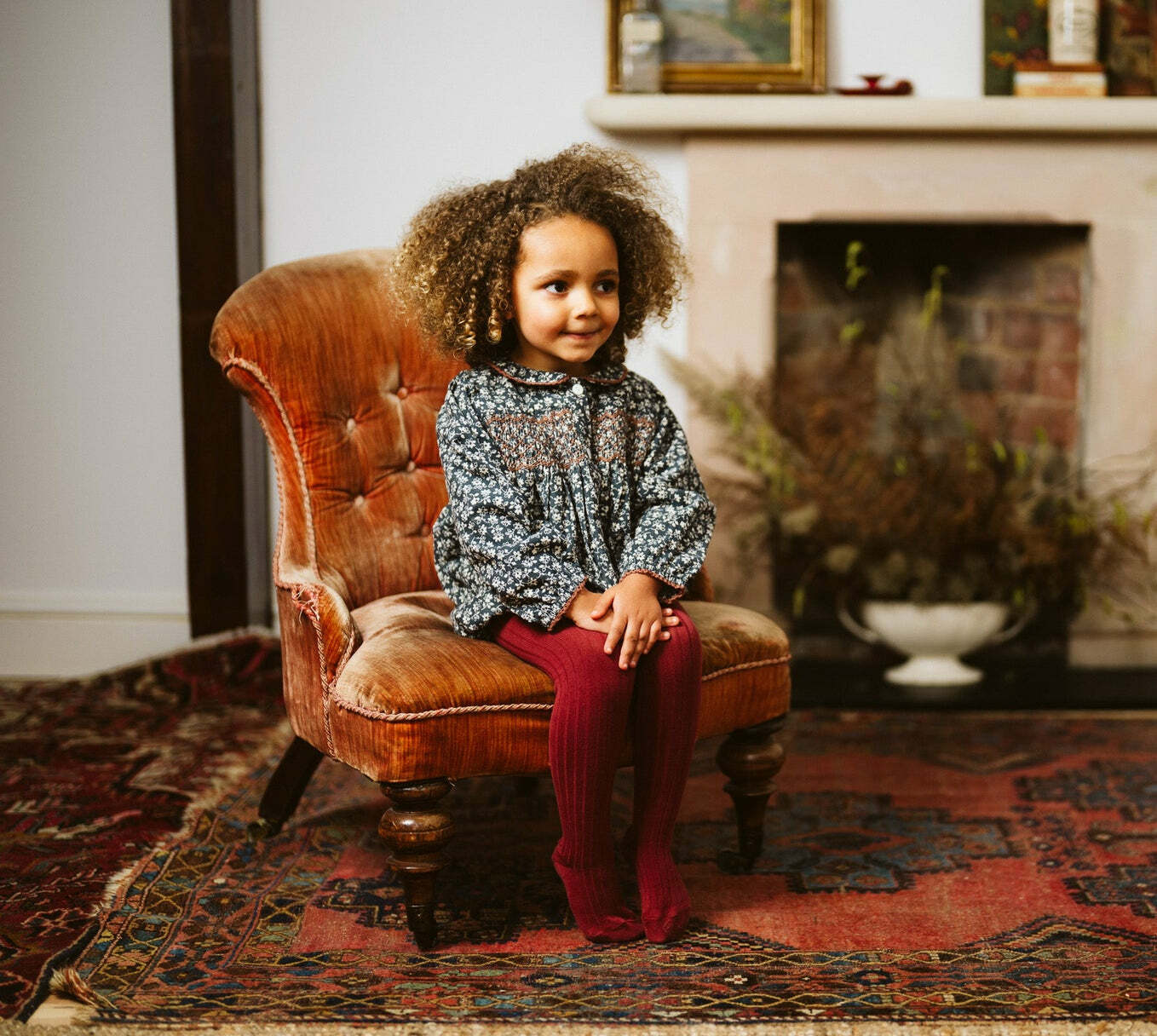 LITTLE COTTON CLOTHES - Emilie Smocked Romper（Forget-Me-Not Floral in Cove Blue）