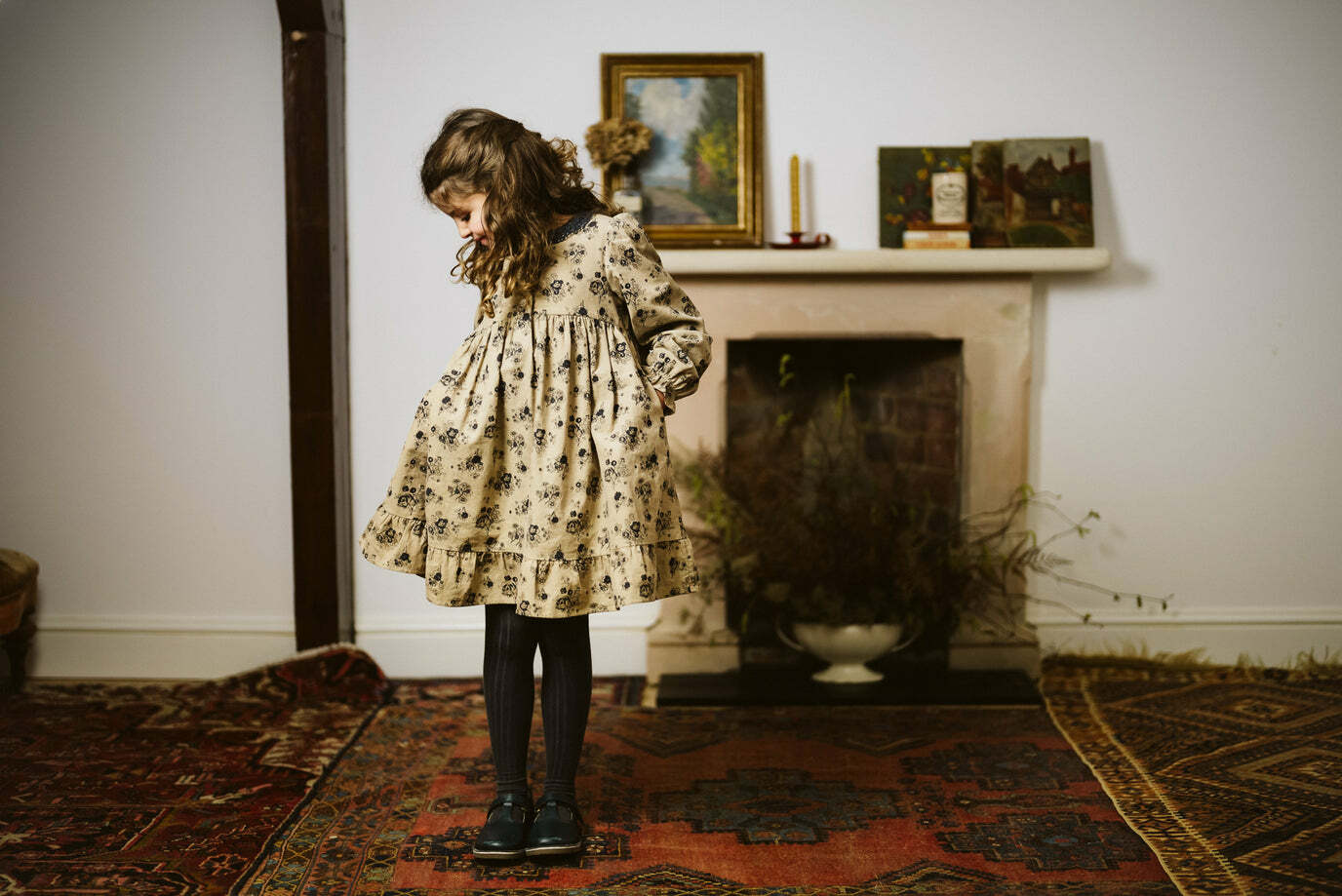 LITTLE COTTON CLOTHES - Elvie Dress（Rose Cord Floral）