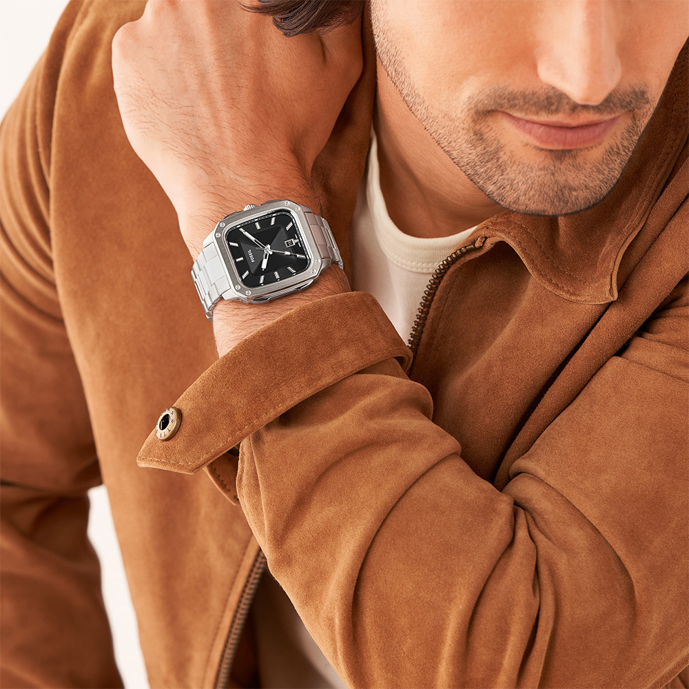 Inscription 經典簡約復古方型手錶 銀色不鏽鋼鍊帶 42MM FS5933