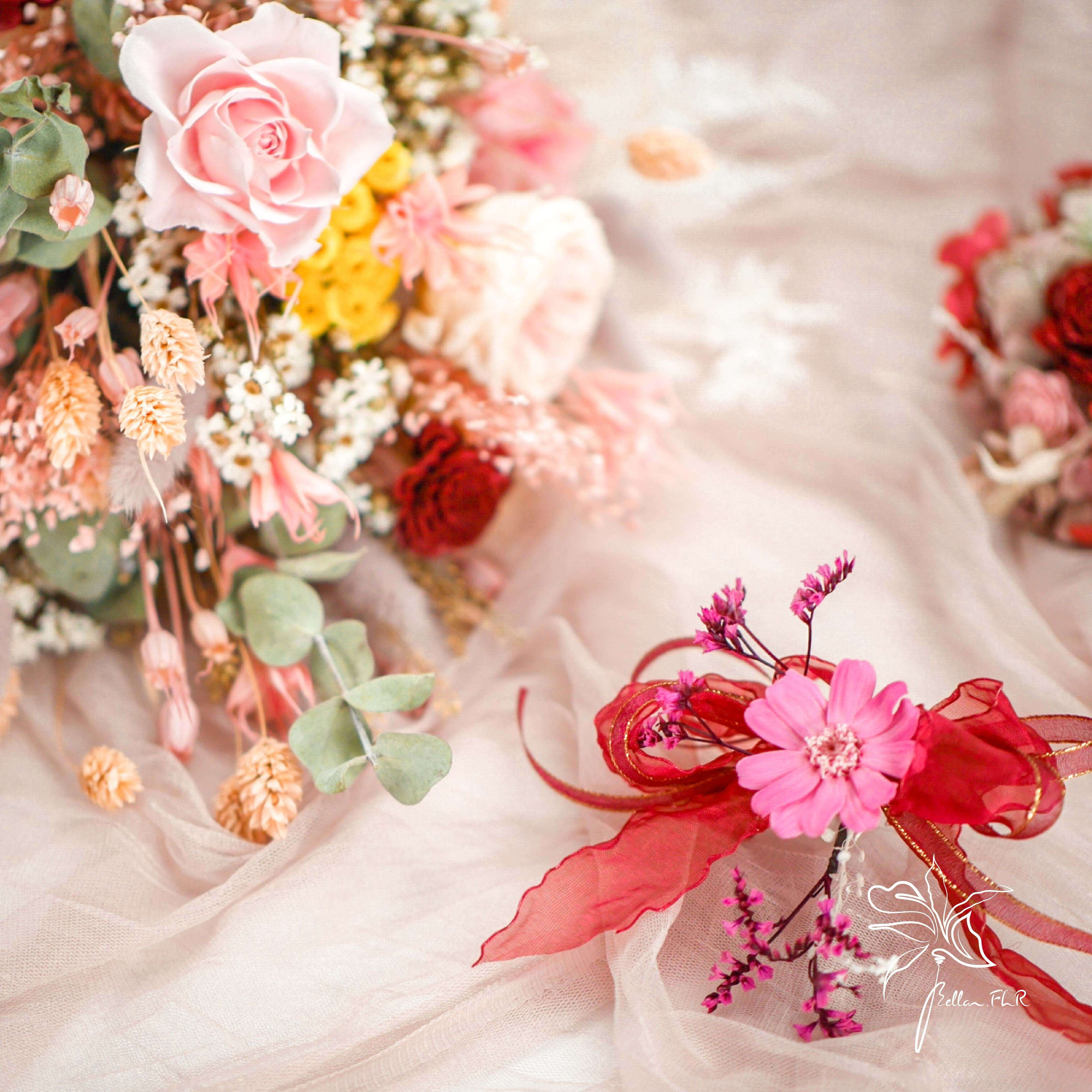 新娘捧花+手腕花+花頭飾 3件組