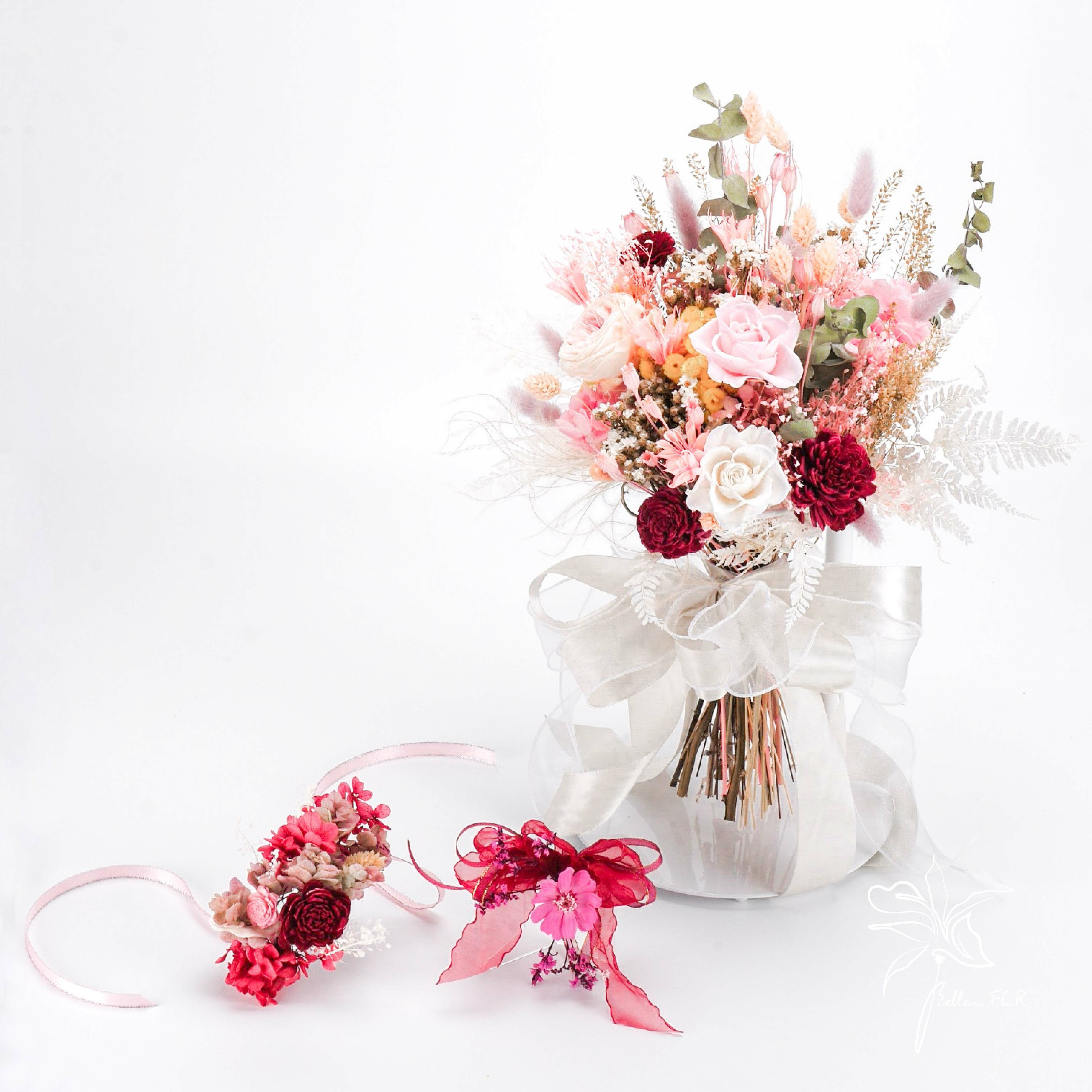 新娘捧花+手腕花+花頭飾 3件組