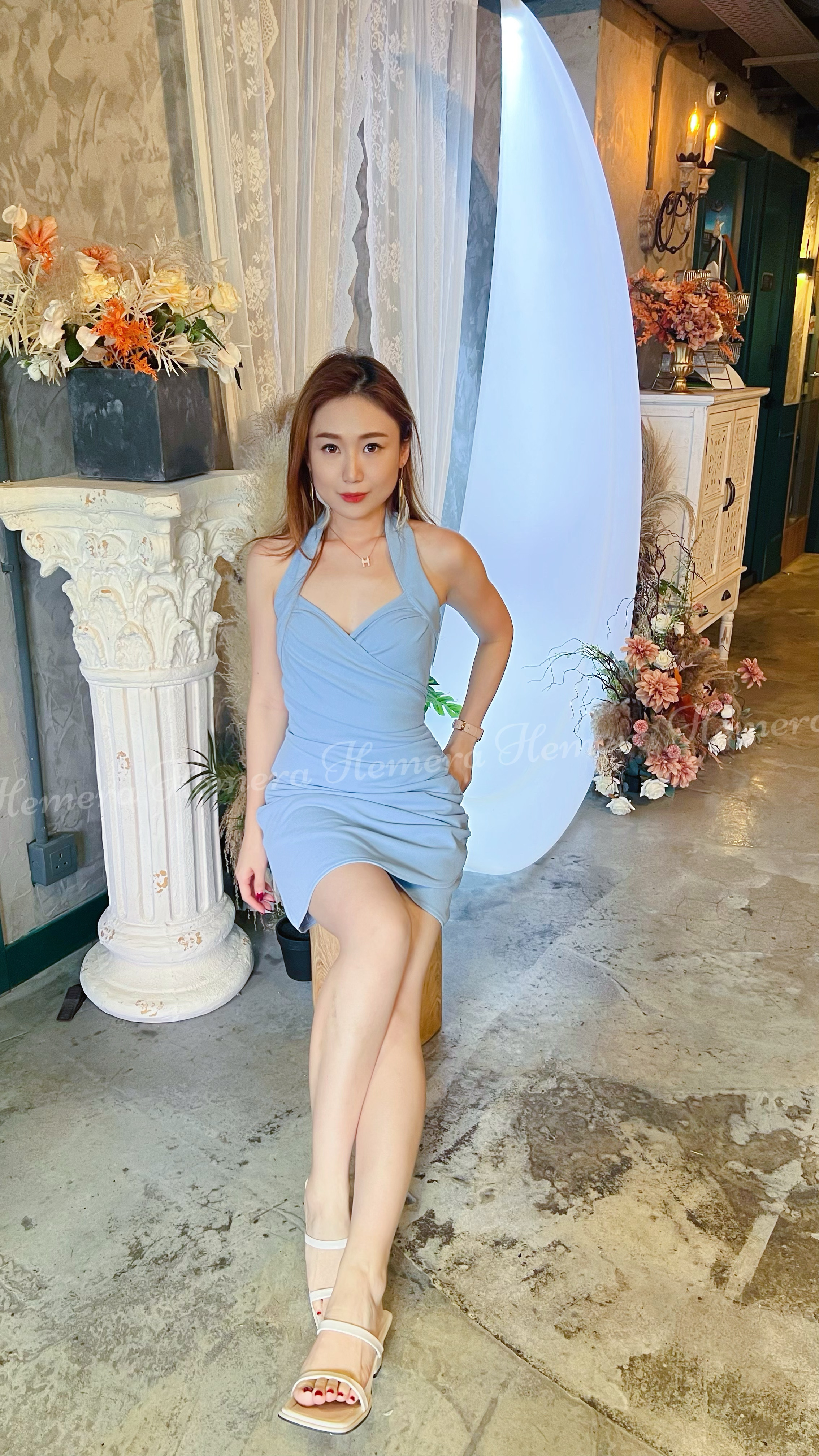 SEXY SKY BLUE NECK SLING DRESS DR22S0962