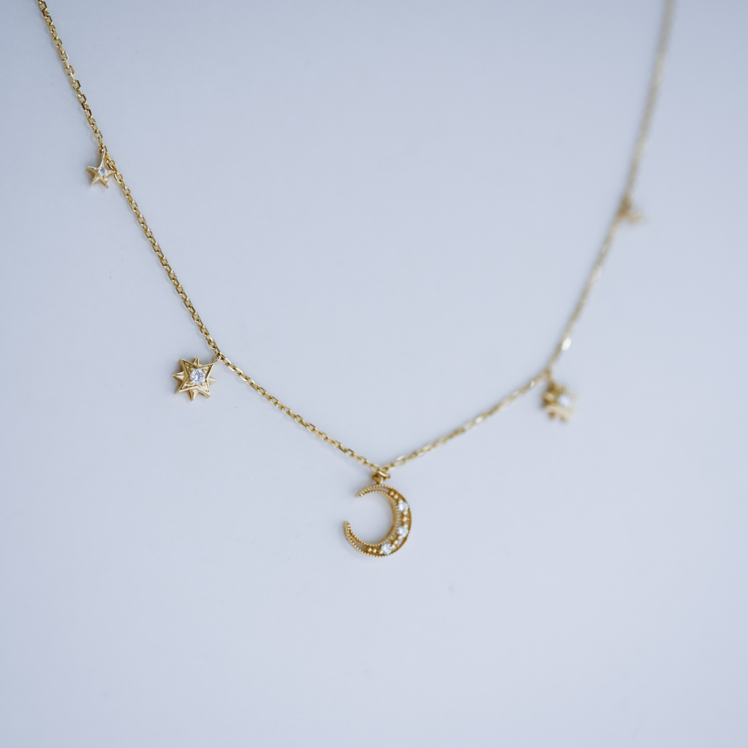 18K Moon & Star Diamond Necklace