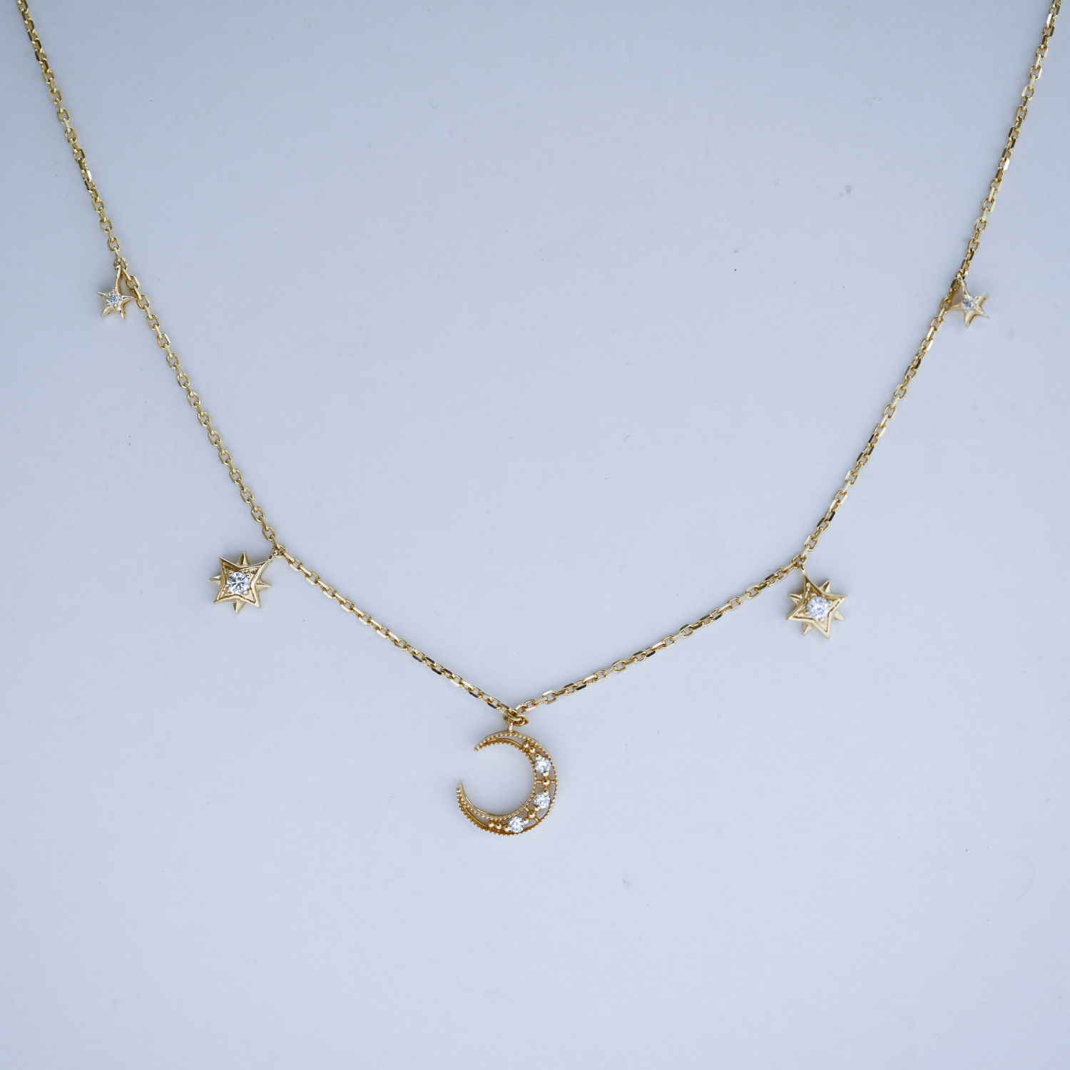 18K Moon & Star Diamond Necklace