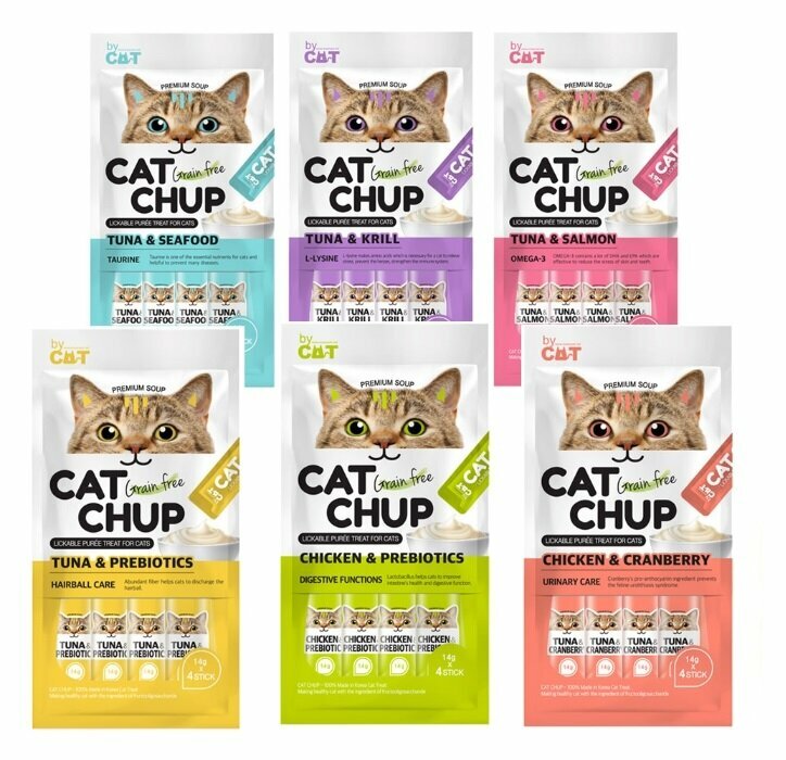 byCAT - Cat Chup 貓貓無穀物糊狀營養小食 乳酸抗菌配方 (雞＆益生元) 1包x4條
