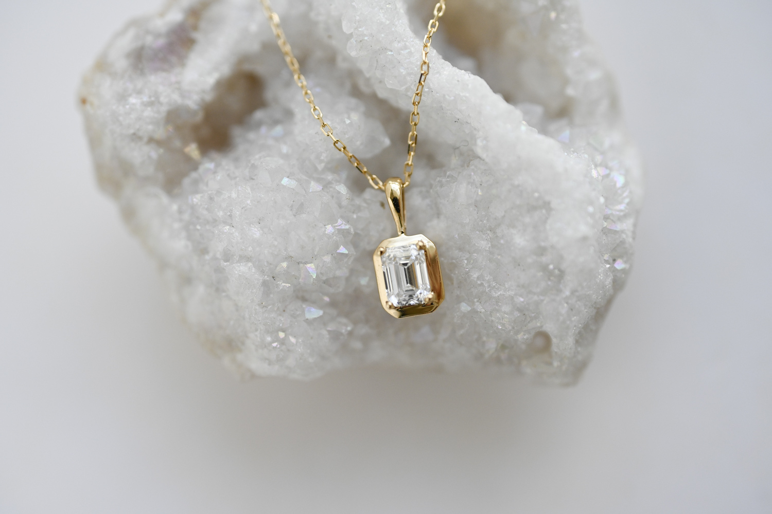 18K Negrita Emerald Cut Diamond Pendant