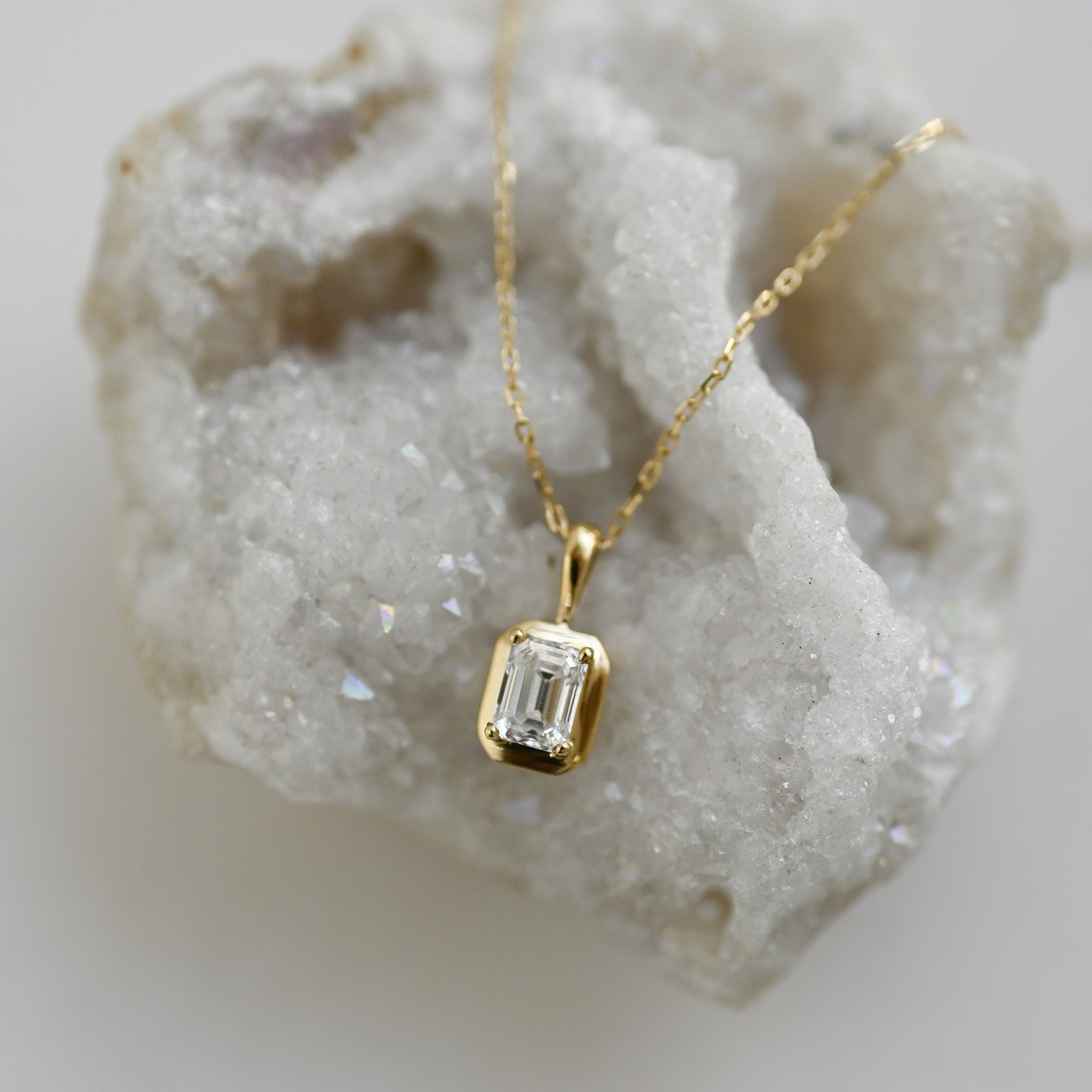 18K Negrita Emerald Cut Diamond Pendant