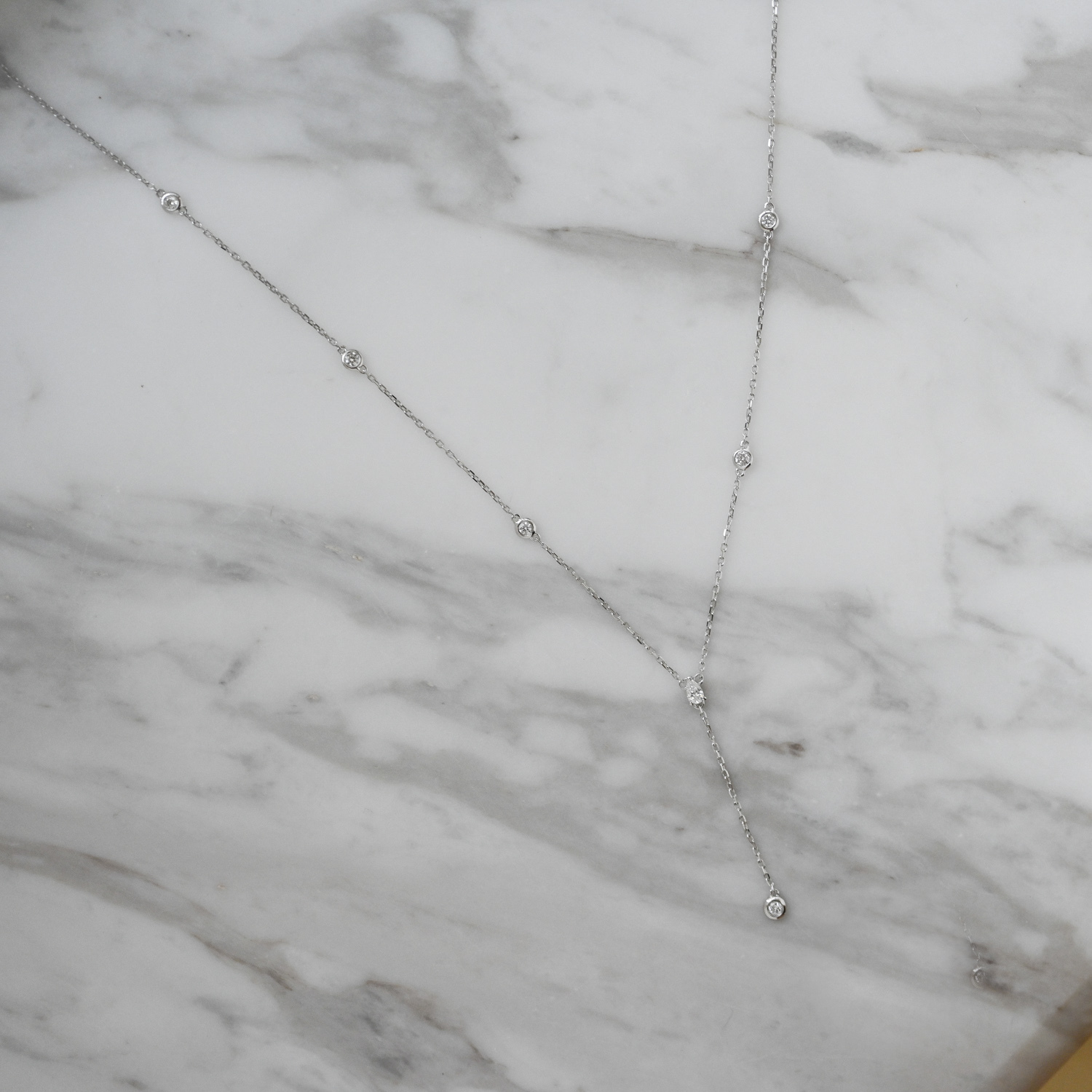 18K Pear Drop Long Diamond Necklace