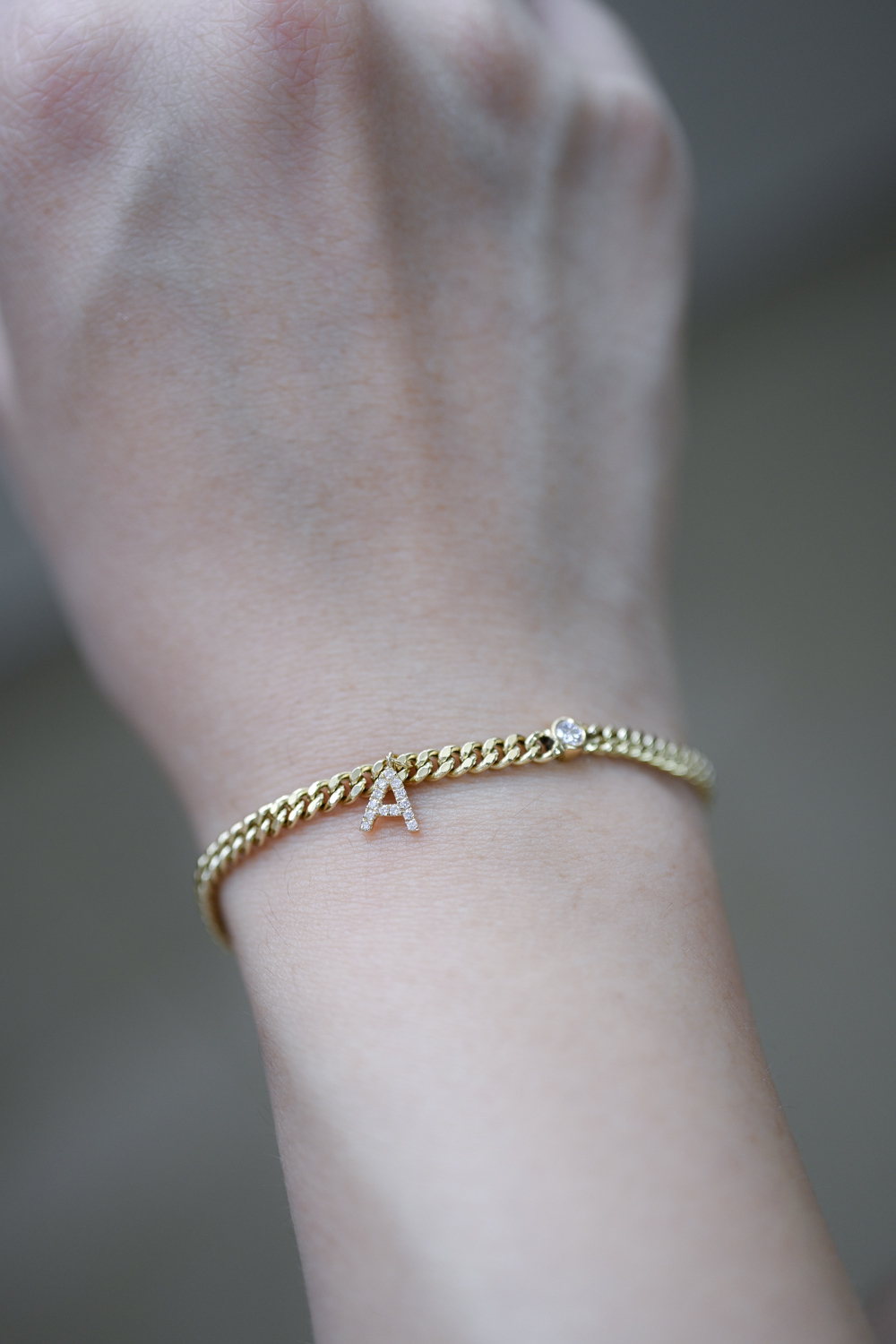 18K Initial Cuban Chain Diamond Bracelet