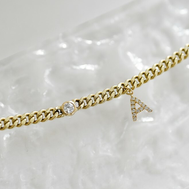 18K Initial Cuban Chain Diamond Bracelet