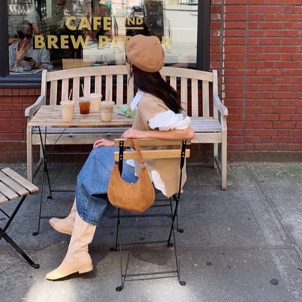 氛圍感麂皮半月腋下包/三色