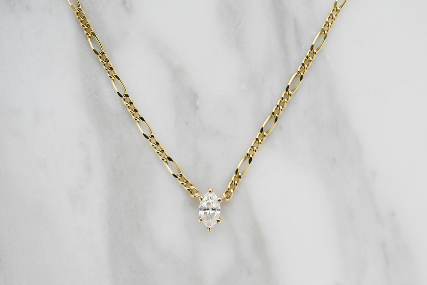 18K 2mm Figaro Marquise Diamond Necklace