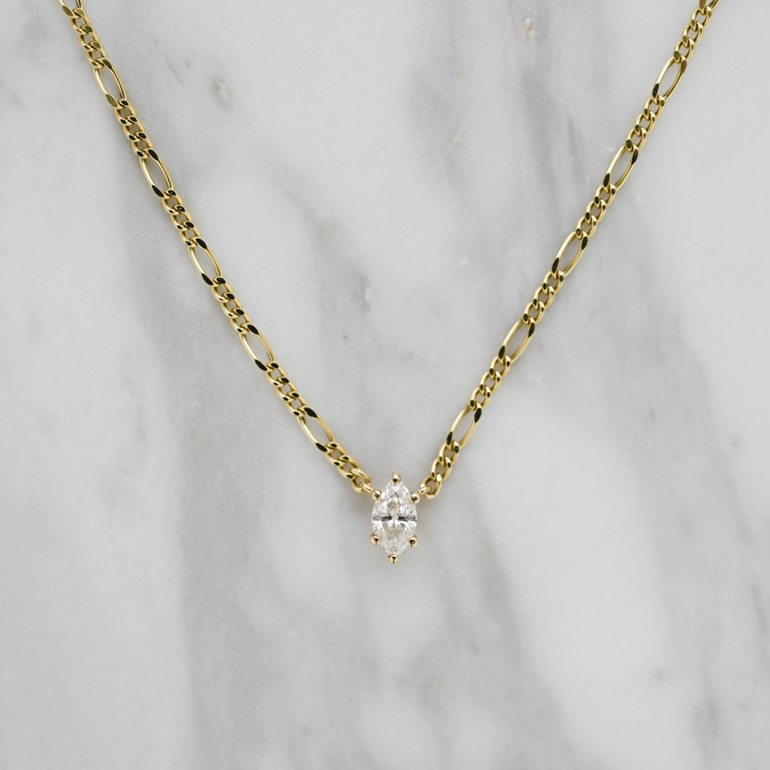18K 2mm Figaro Marquise Diamond Necklace