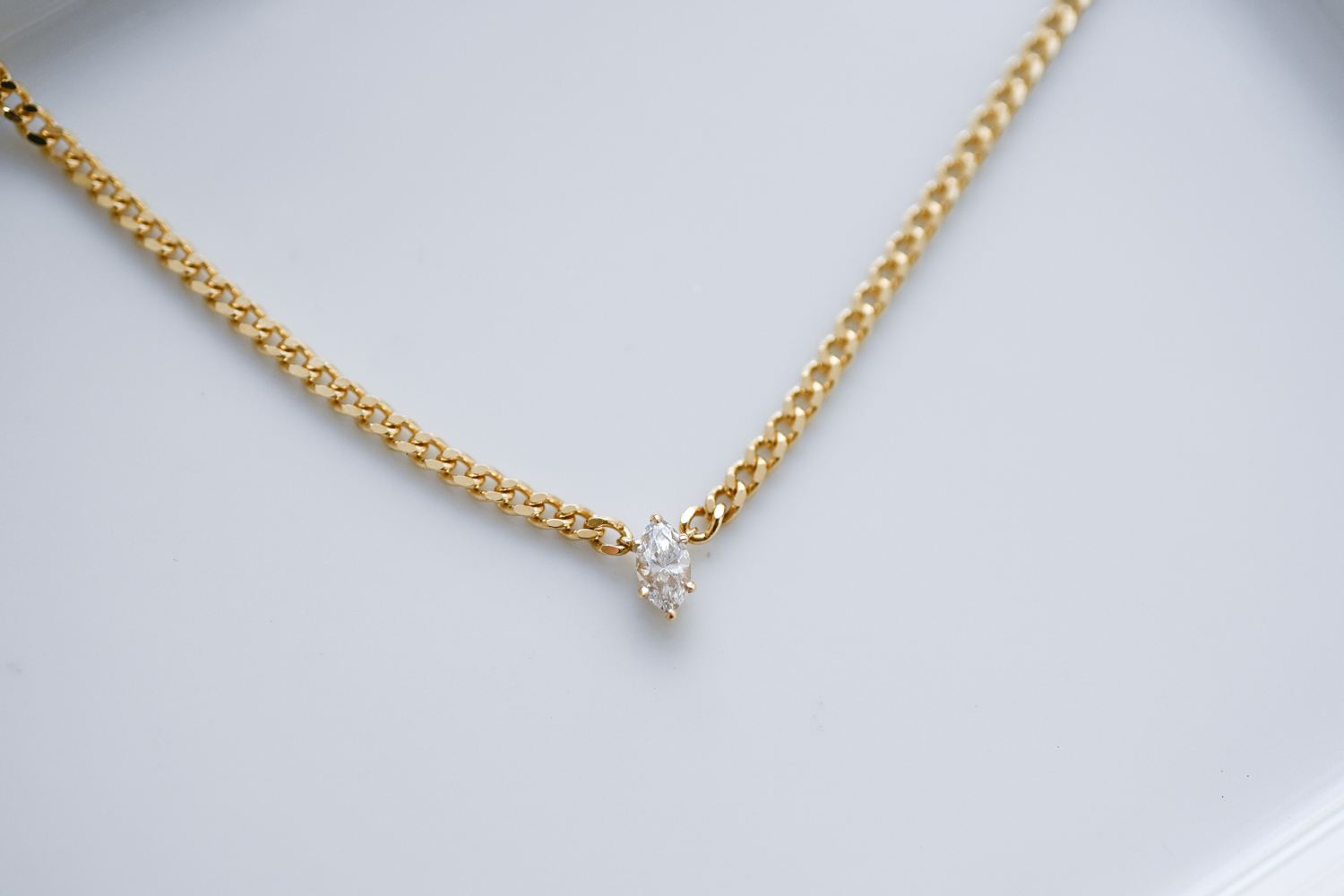 18K 0.20ct Marquise with Cuban Chain