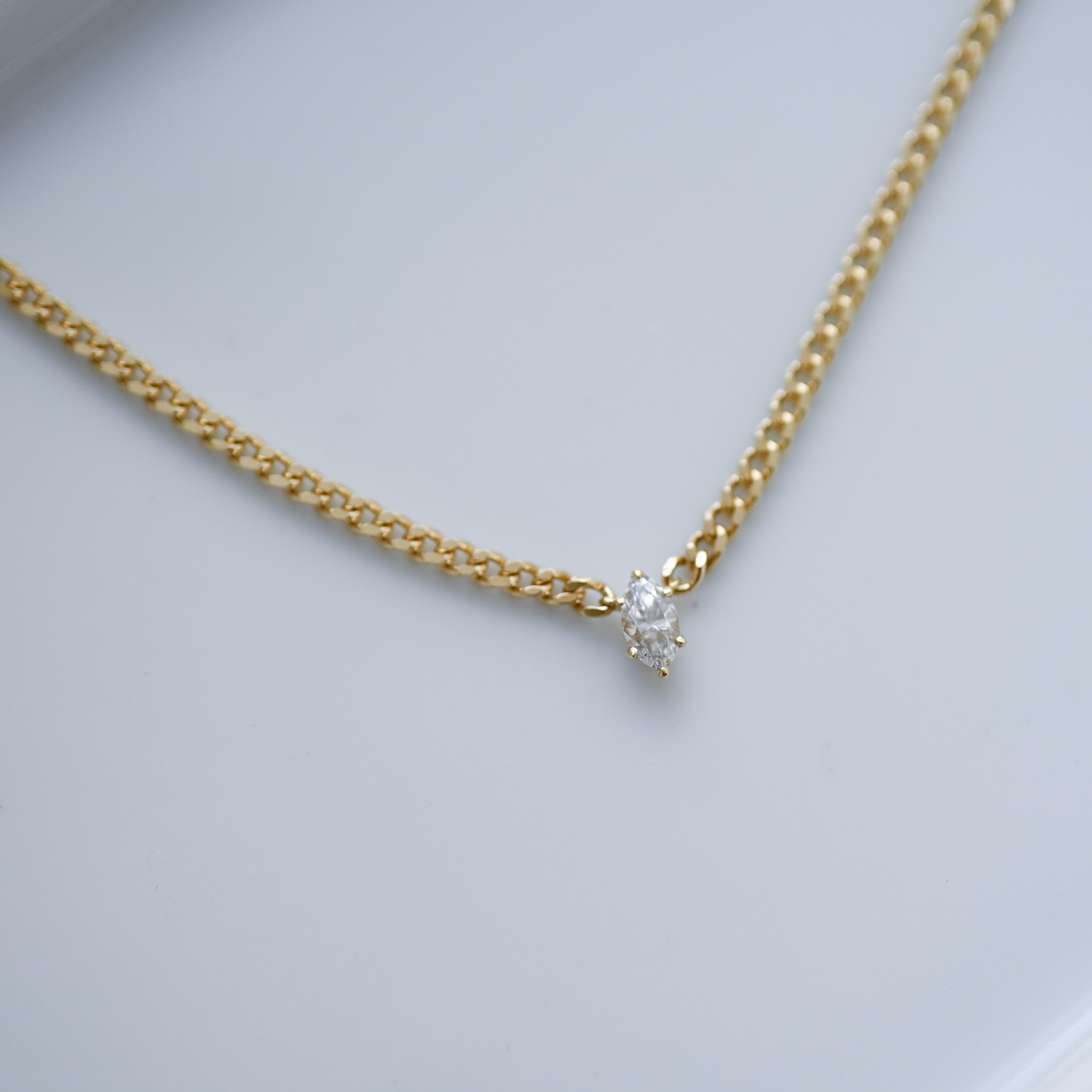 18K 0.20ct Marquise with Cuban Chain