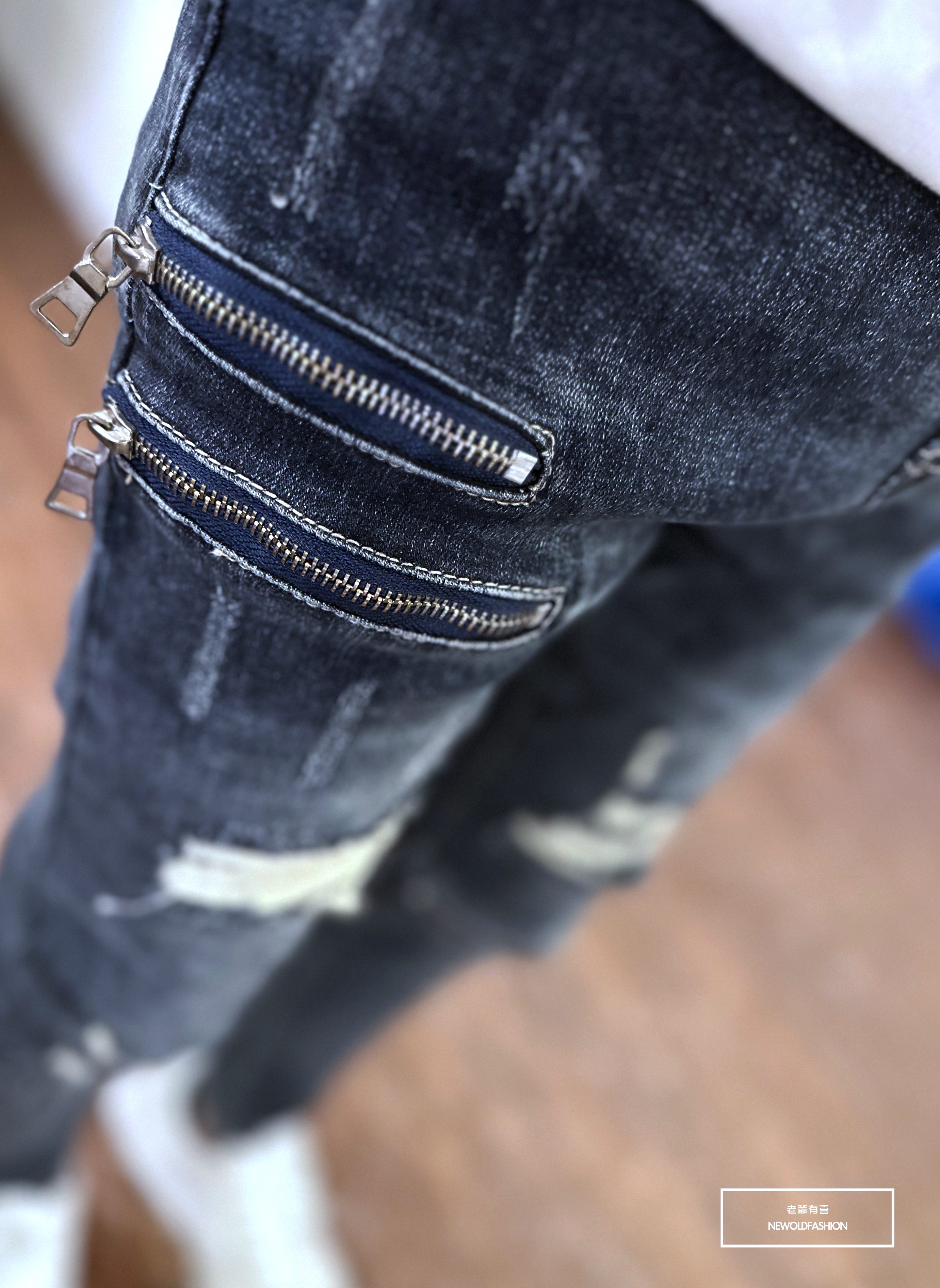 『新品上市』重磅雙槓多拉鍊破壞小直筒(NOF22093693)