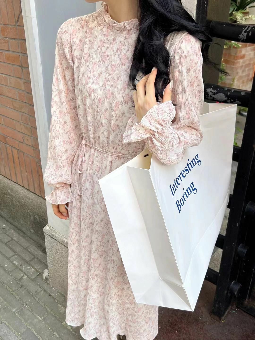 LCG13 半企領暗坑紋碎花連身裙