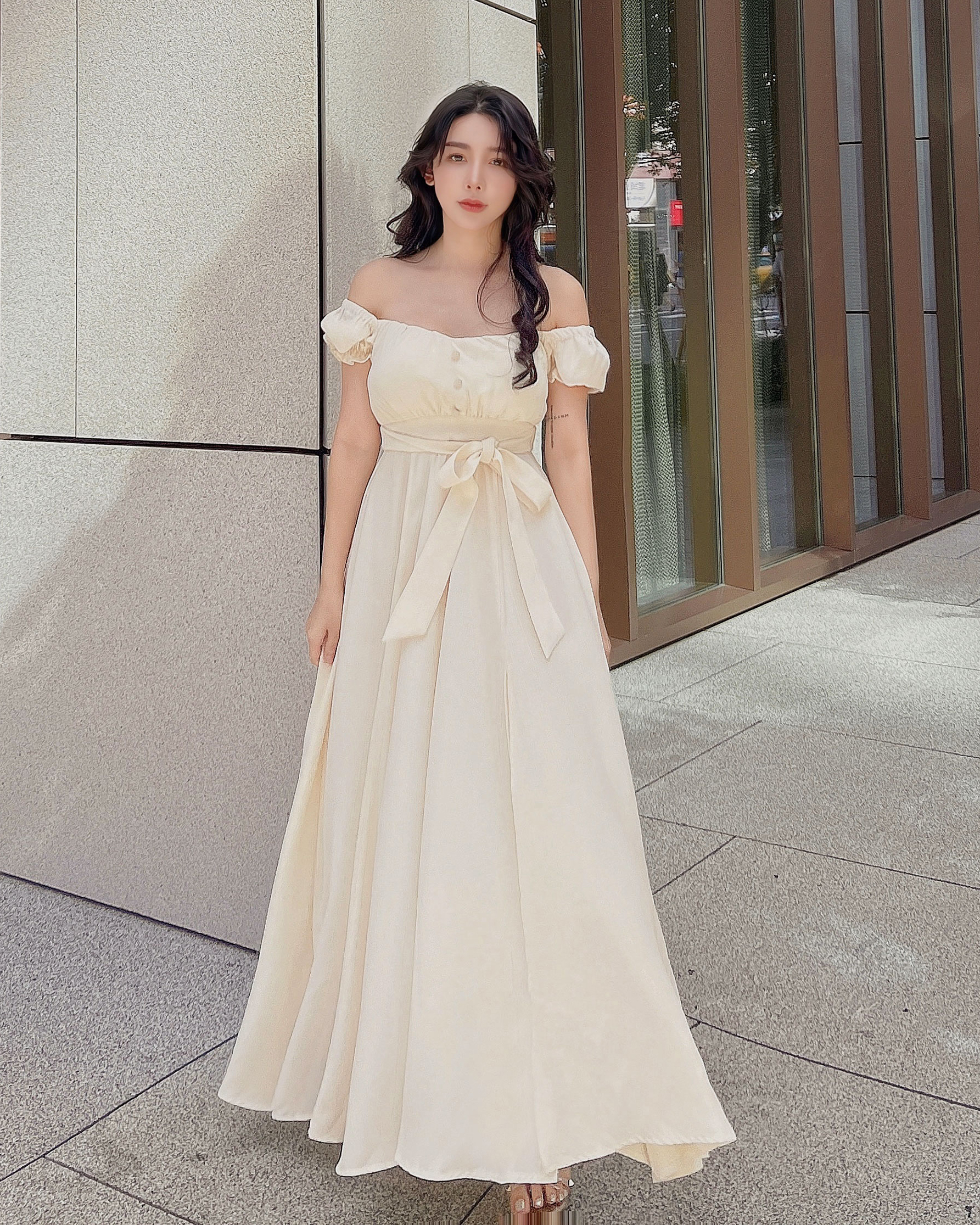 ⭒訂製-甜美公主袖綁帶長洋