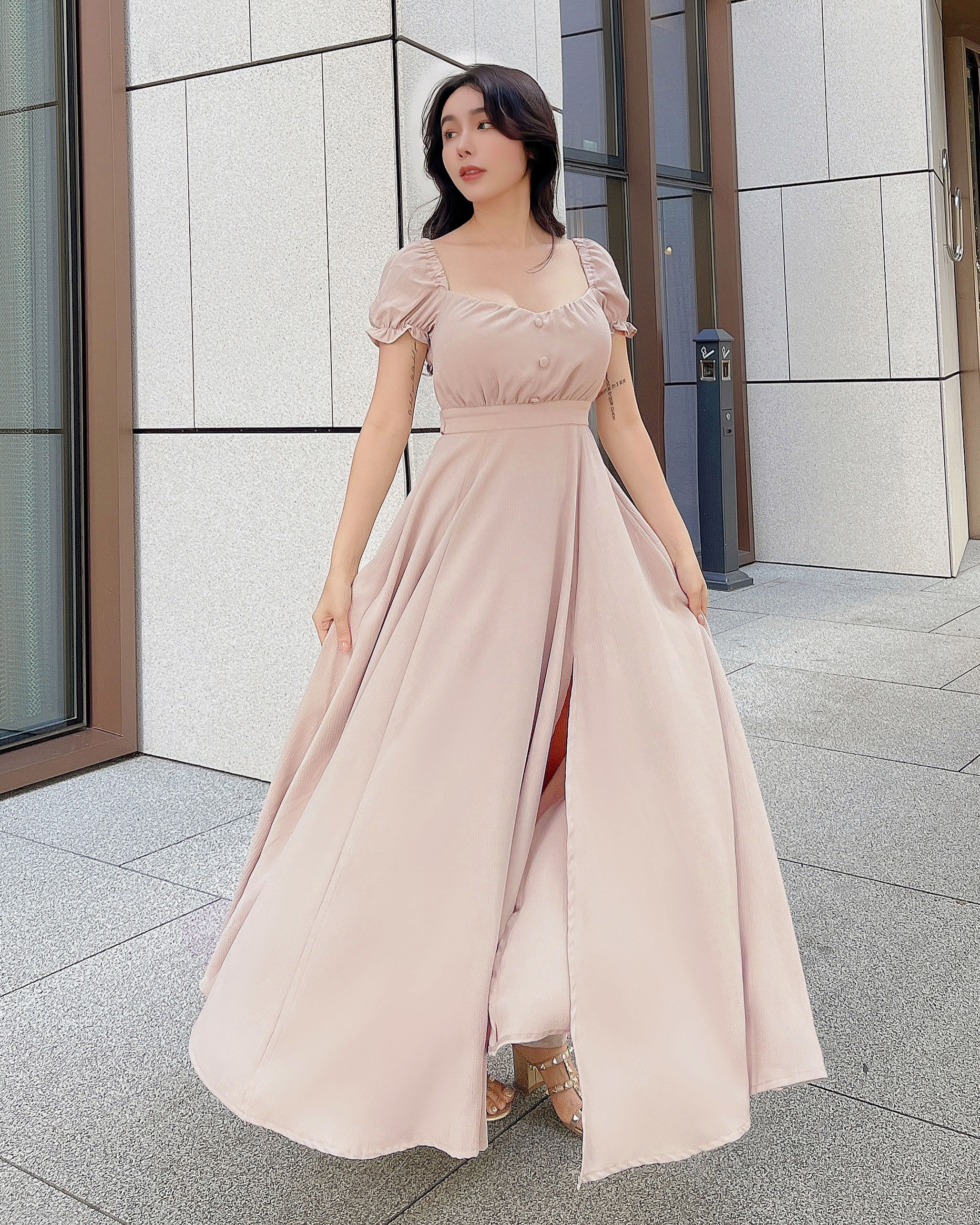 ⭒訂製-甜美公主袖綁帶長洋