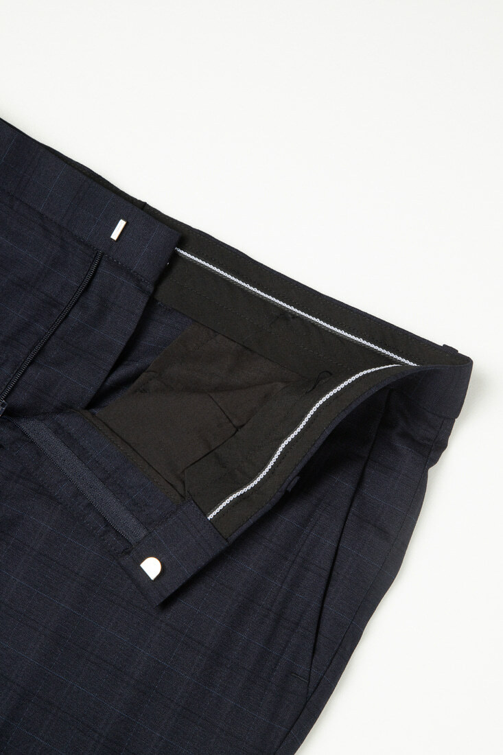 藍色格紋彈性修身西裝褲-內部