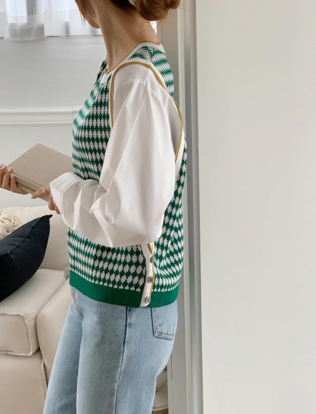 OCTT2339 格仔拼袖上衣