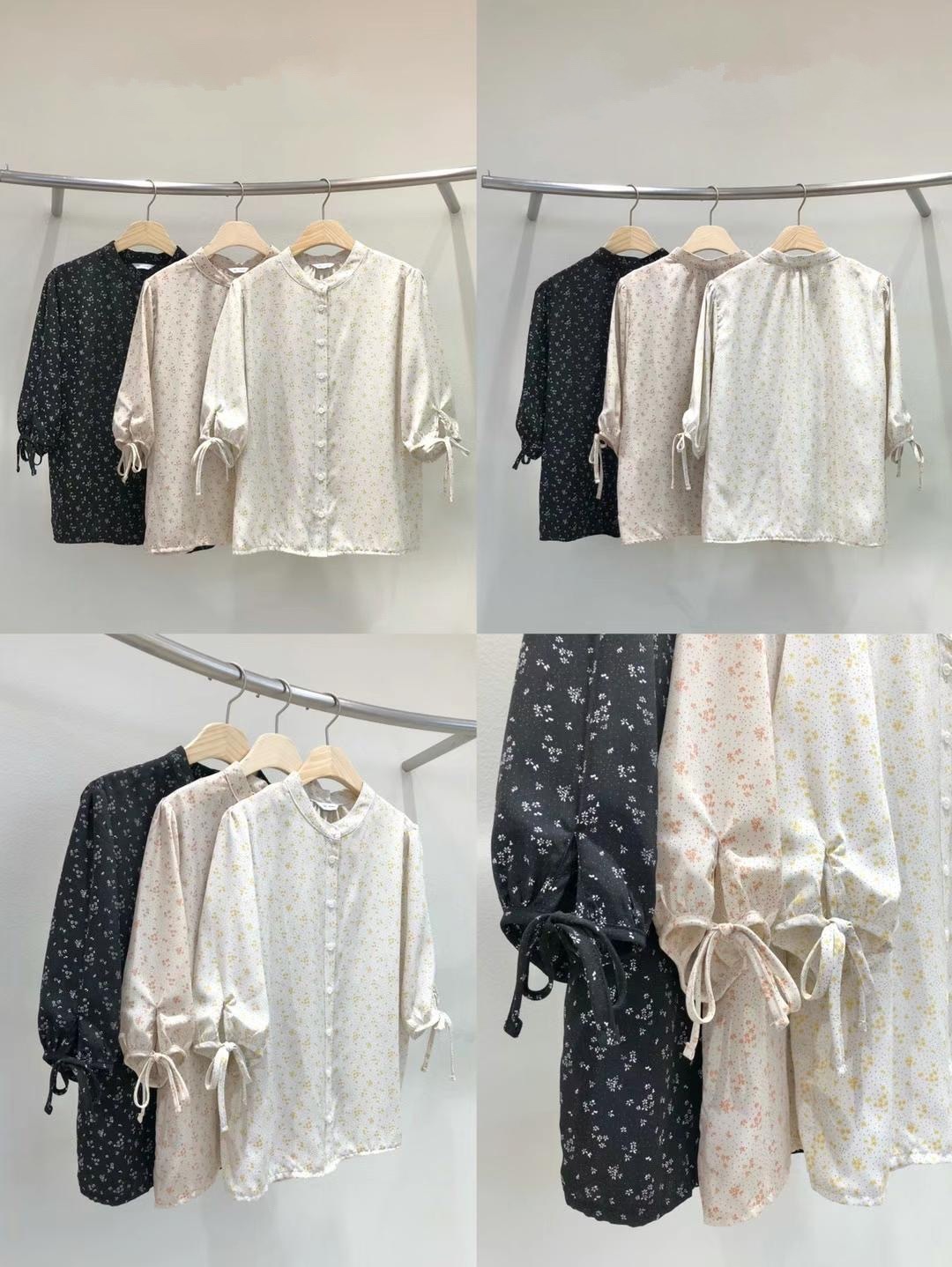 OCTT2338碎花滑面蝴蝶上衣