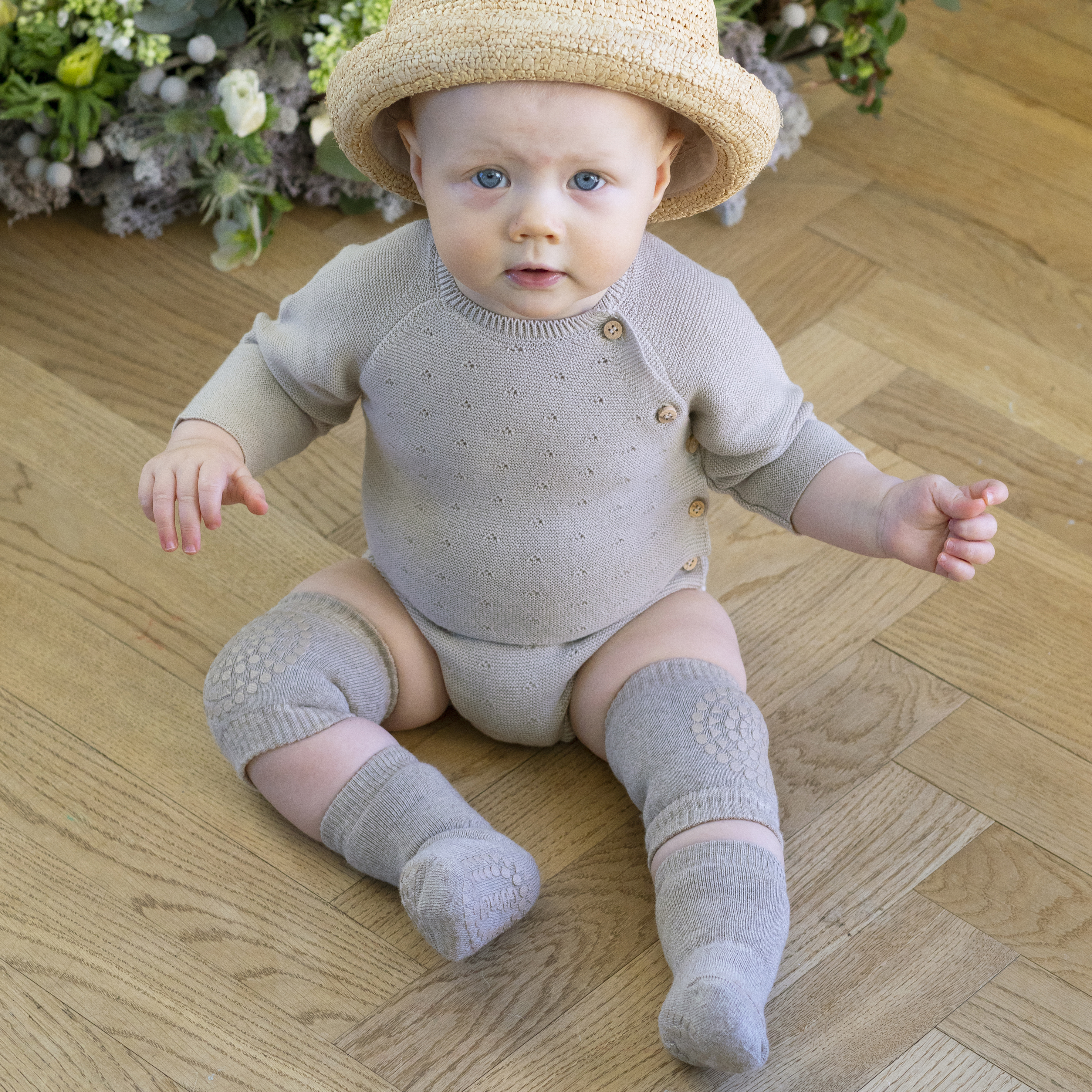 丹麥GoBabyGo 毛圈棉爬行護膝 - Sand