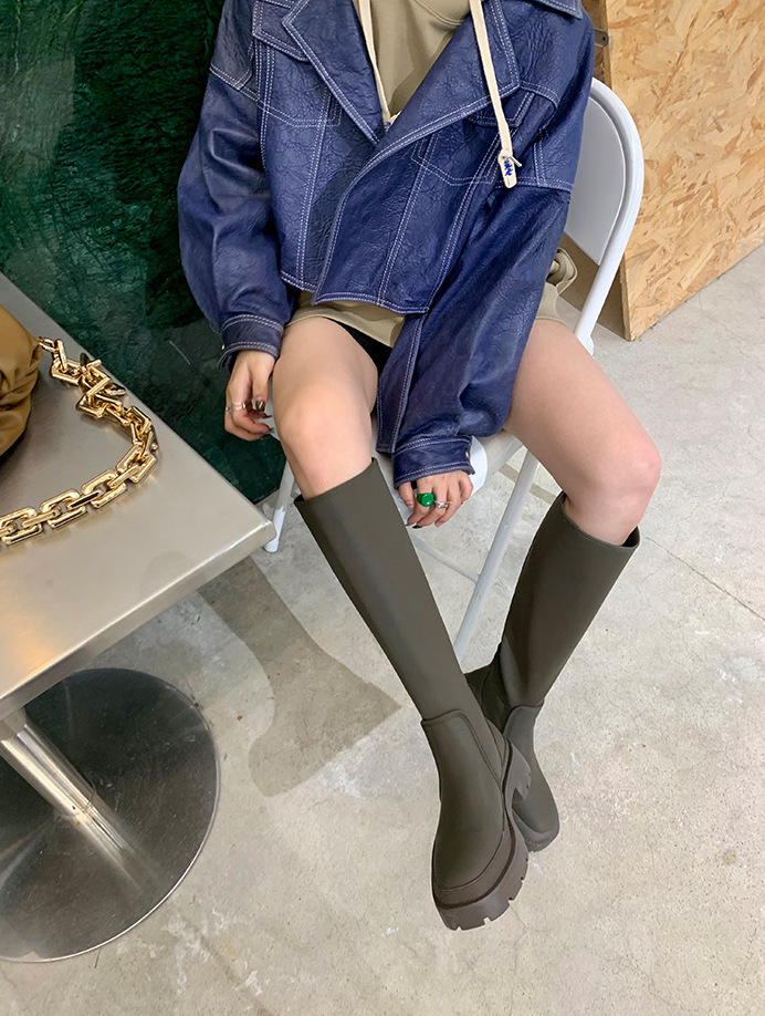 英倫款 圓頭厚底防水靴/雨靴(35-40)(黑/軍綠)
