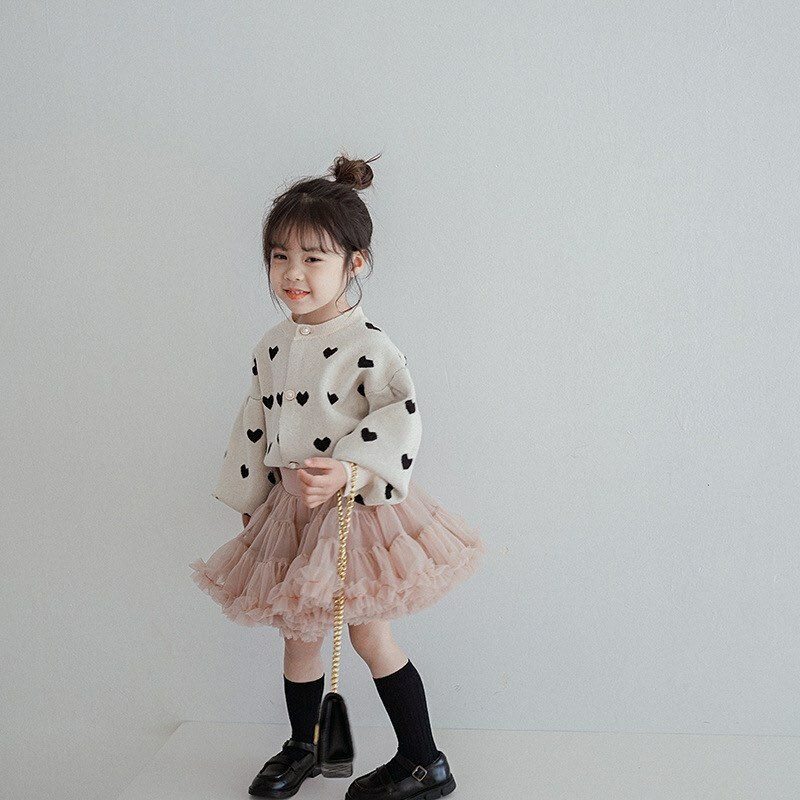 好看🥹愛心針織外套/多層奶茶色澎裙