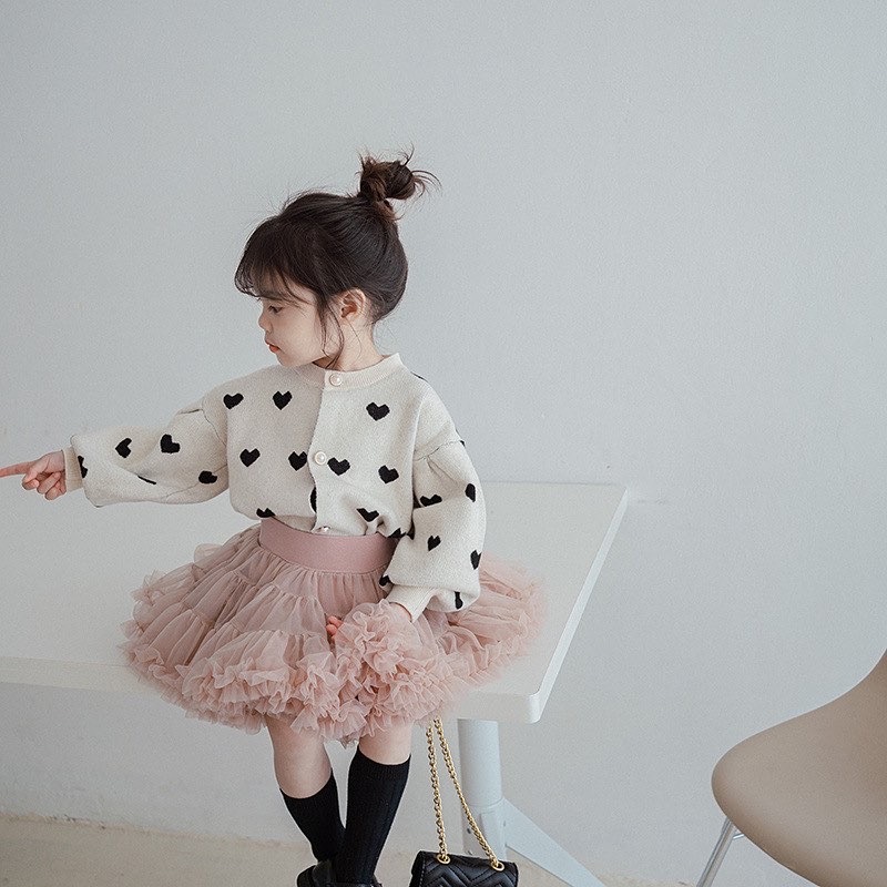 好看🥹愛心針織外套/多層奶茶色澎裙