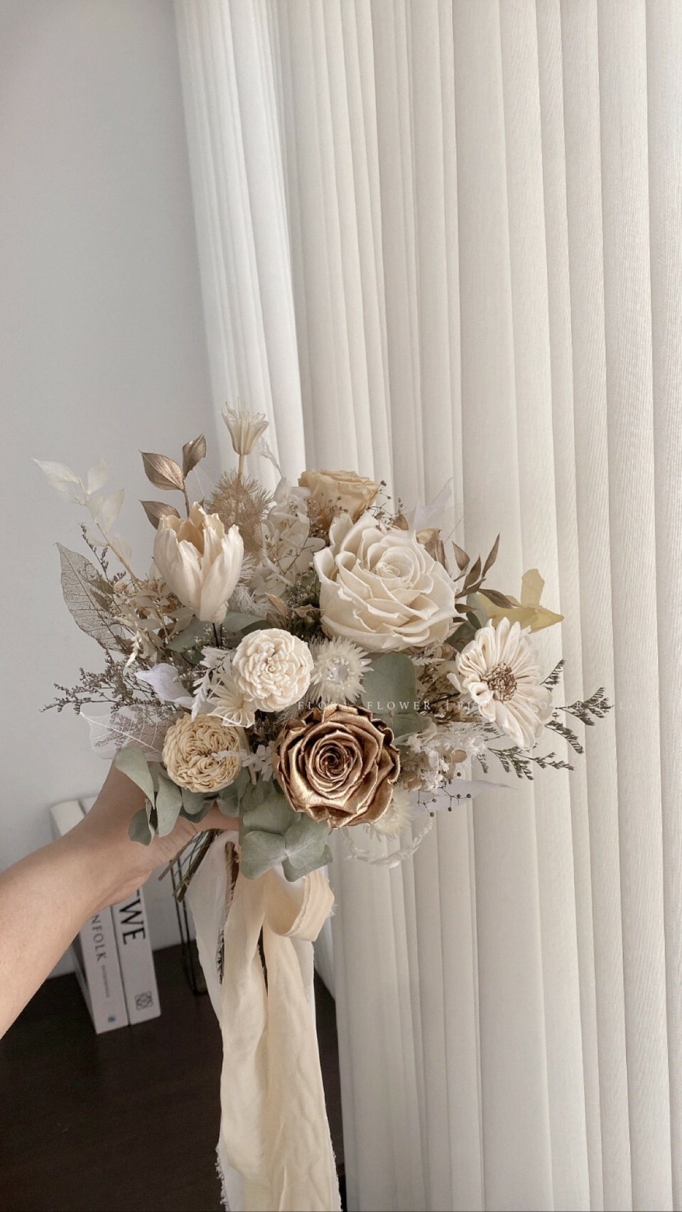 韓系新娘永生捧花 - 落日黃昏(香檳白金）