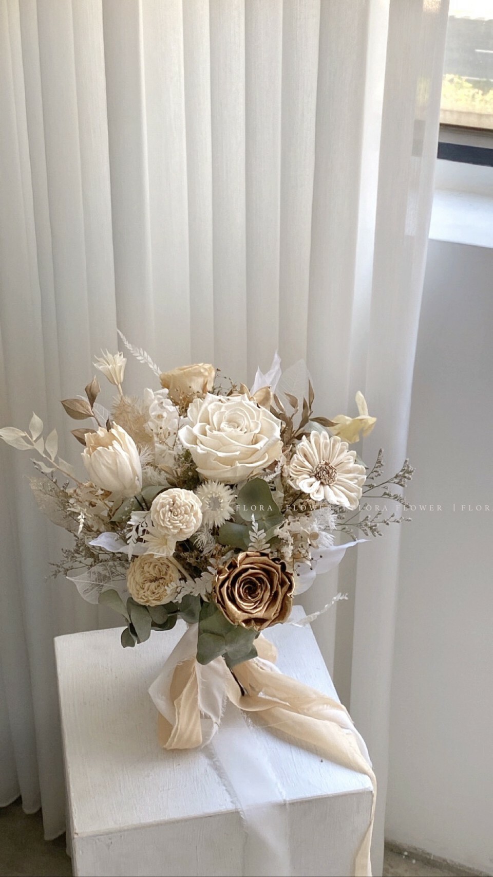 韓系新娘永生捧花 - 落日黃昏(香檳白金）