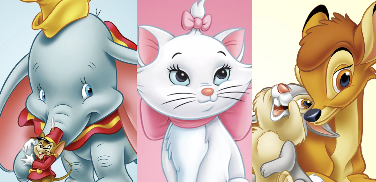 Dumbo, Marie, Bambi, 富貴貓, 小飛象, 小鹿斑比