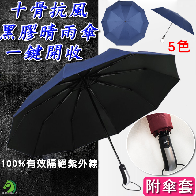 黑膠不透光十骨自動傘