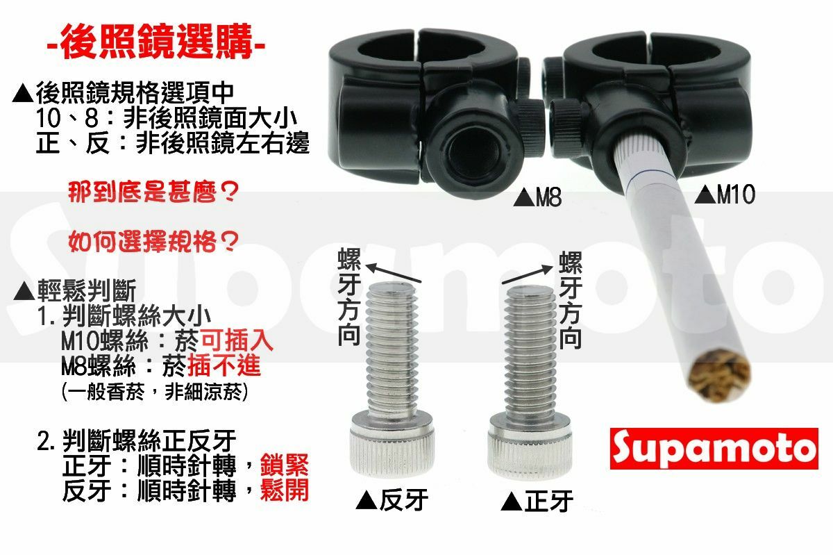 -Supamoto- 後照鏡 螺絲 轉接 雙頭 通用 M8 M10 後視鏡 8mm 10mm 反牙 正牙