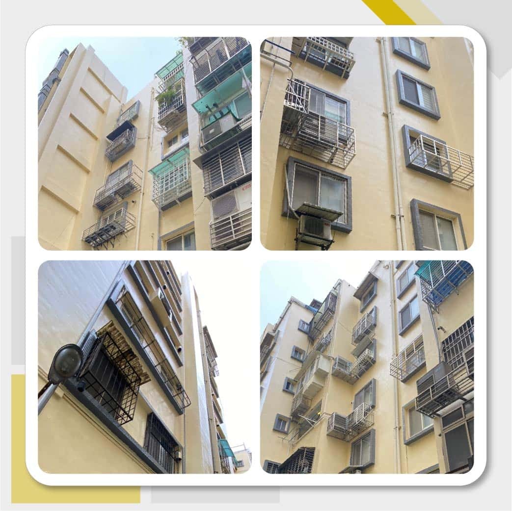 台北永春新廈外牆塗裝，使用南寳漆象牙色的815WT水性815彈性塗料後的外觀照。