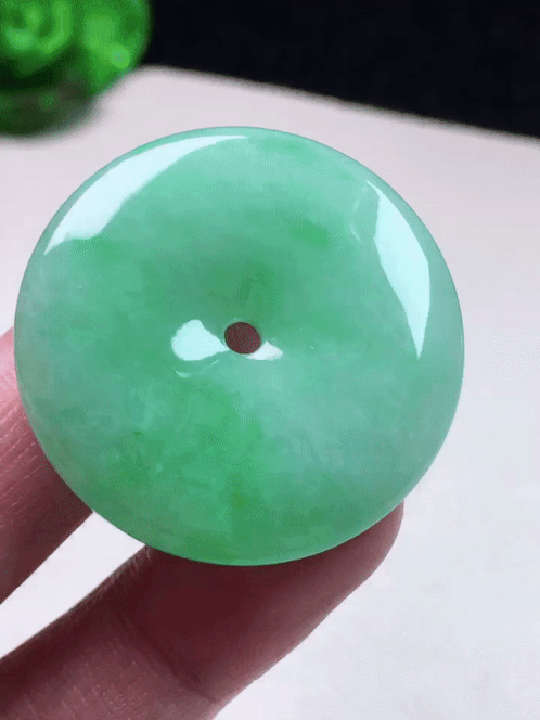飄陽綠平安扣 (31.5mm直徑), 天然翡翠A玉, 緬甸玉, Jade, Jadeite