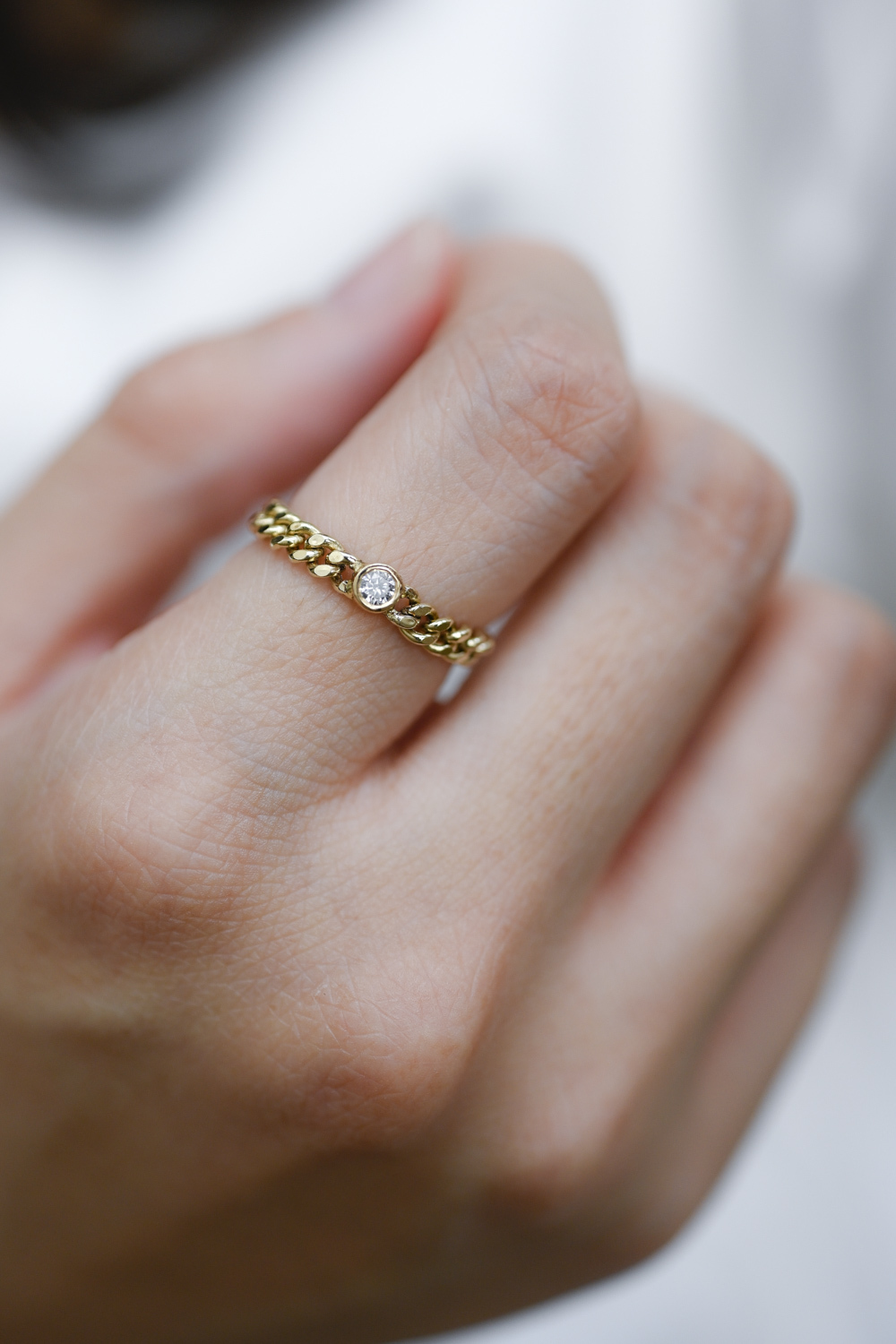 18K Mini 0.10ct Cuban Diamond Chain Ring