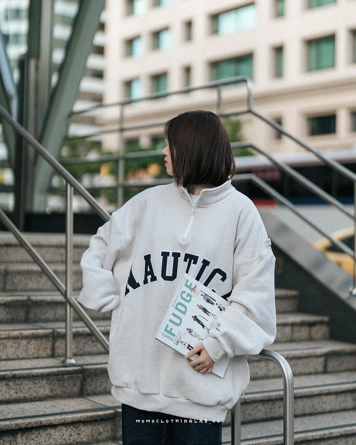 NAUTICA/ノーティカ Arch Logo Cadet Collar Fleece Sweatshirt-