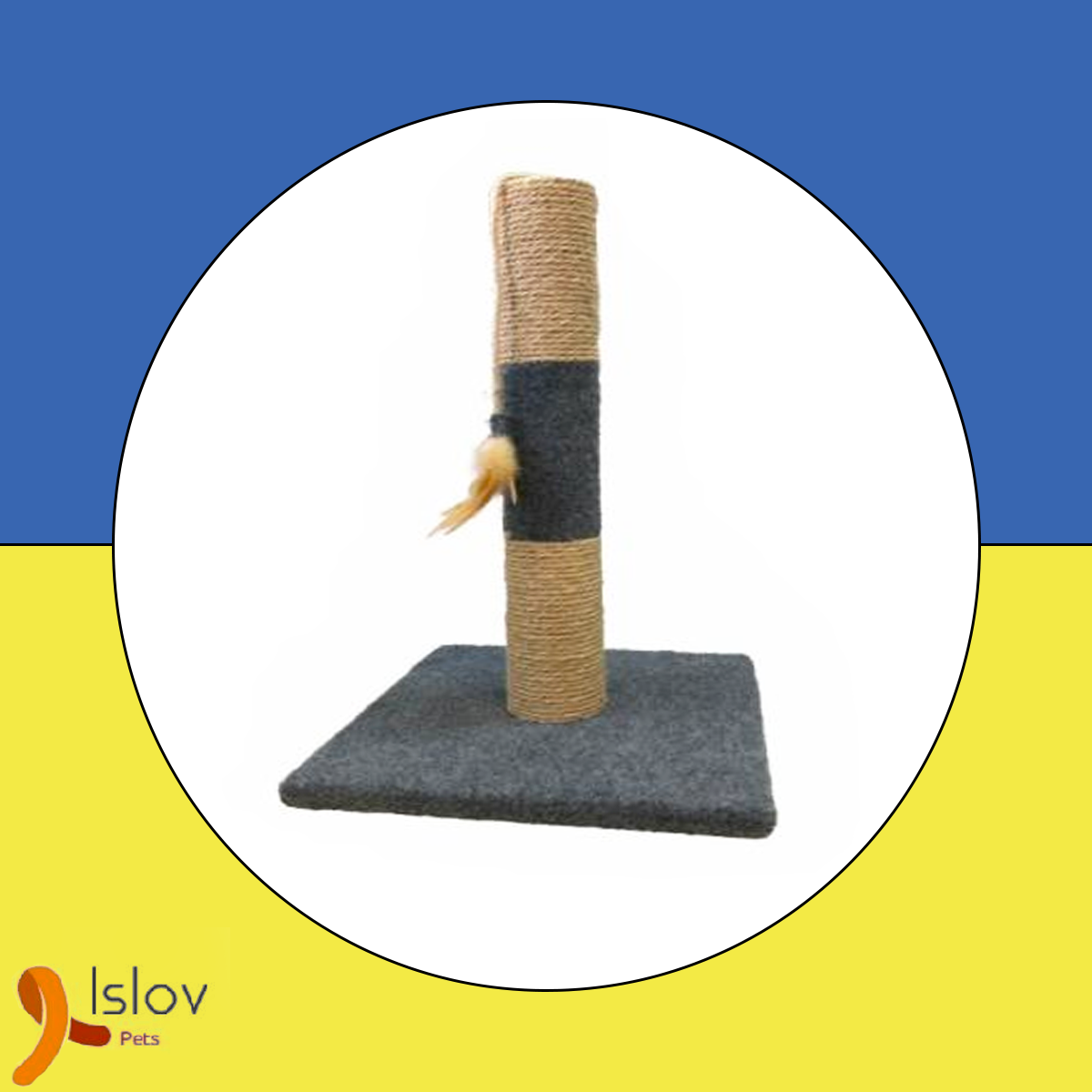 Billipets - 天然貓抓柱 毛毯布貓磨爪 貓玩具 小型貓爬架 正方底 (灰色)