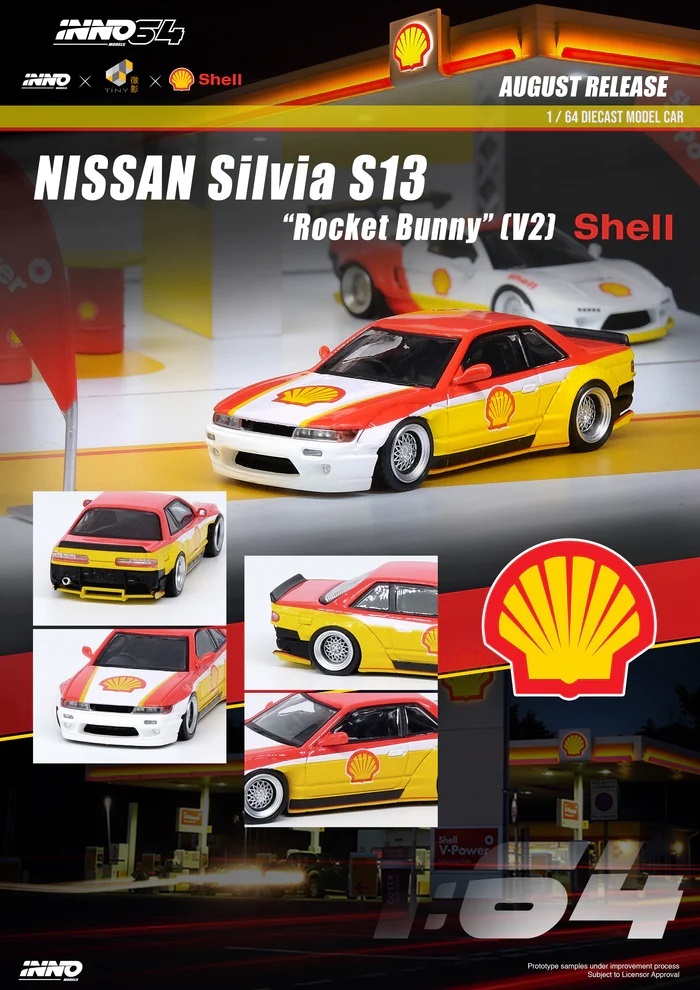 INNO64 1/64 Die-cast Nissan Silvia (S13) V2 Pandem Rocket Bunny "SHELL" Livery