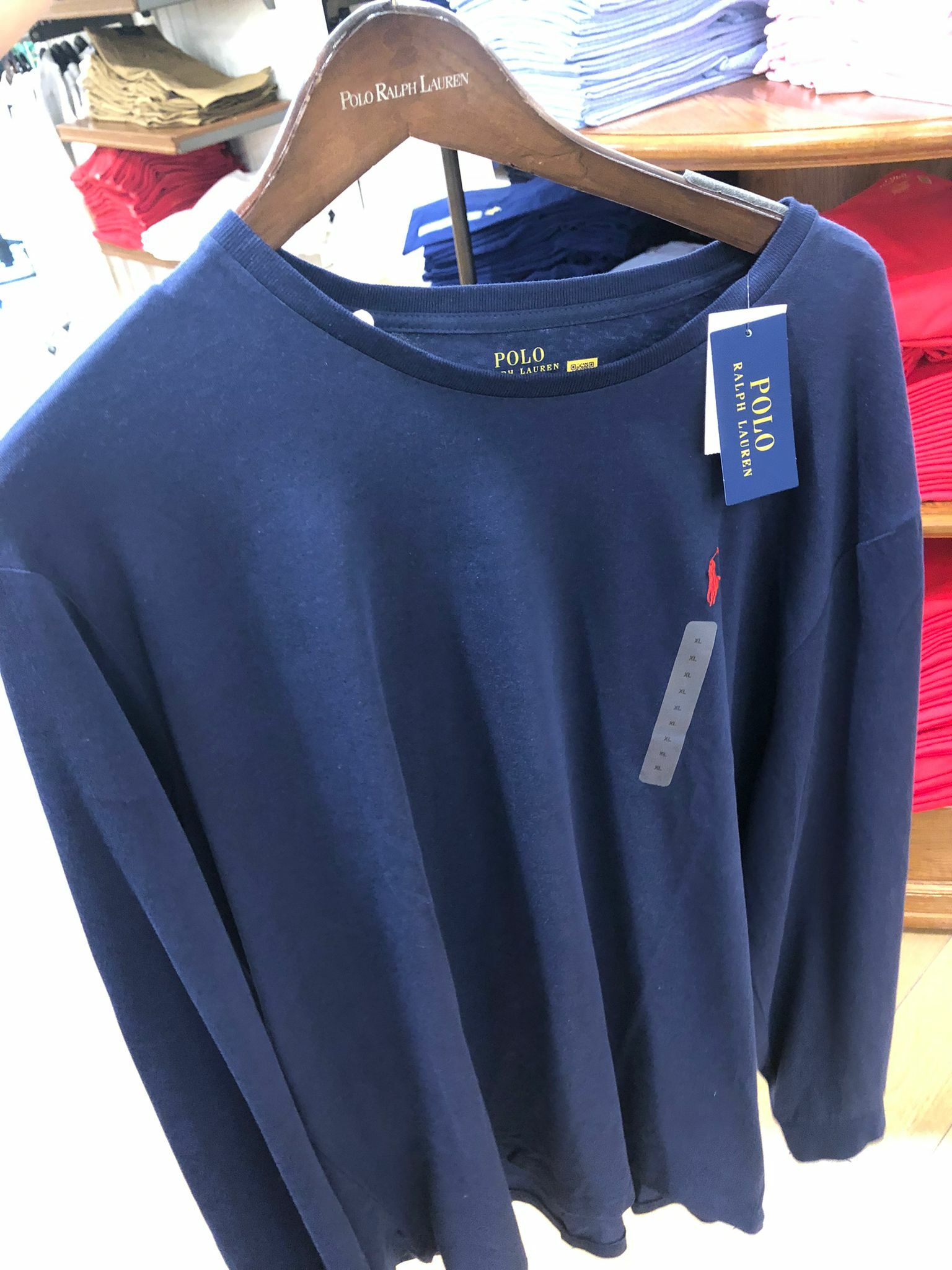 [U] POLO RALPH LAUREN POLO MEN'S ROUND NECK LONG SLEEVE T-SHIRT,NAVY, 710627433023-NAVY (UPR167)