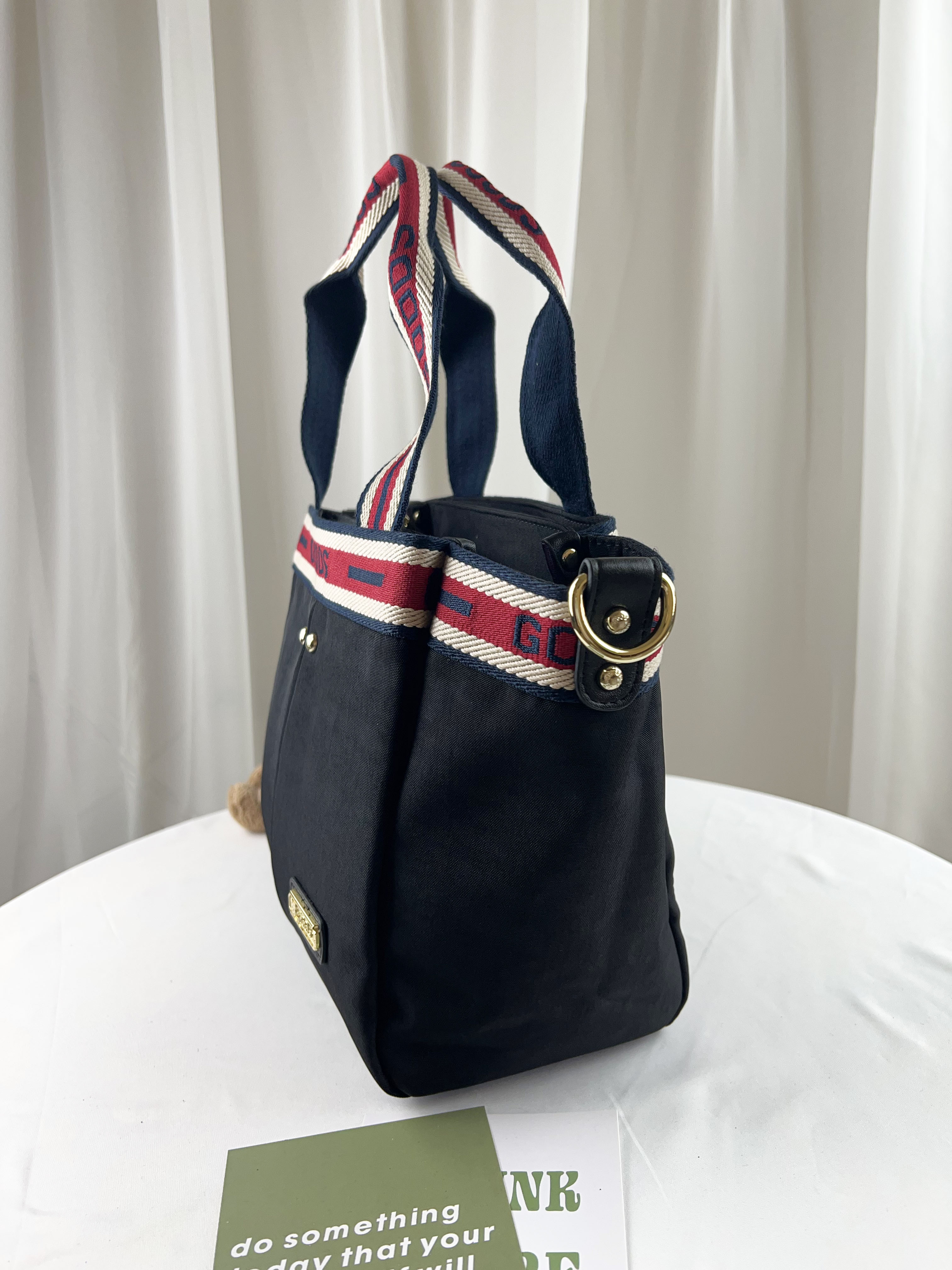 GOODS 織帶黑 防潑水手提包 / 側背包  附小熊吊飾  #2817