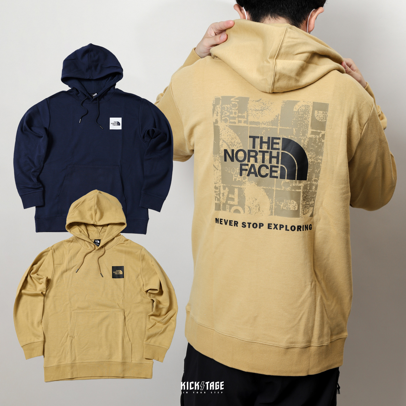 男女款THE NORTH FACE U BOX NSE HOODIE 芥黃深藍方塊LOGO 帽T【NF0