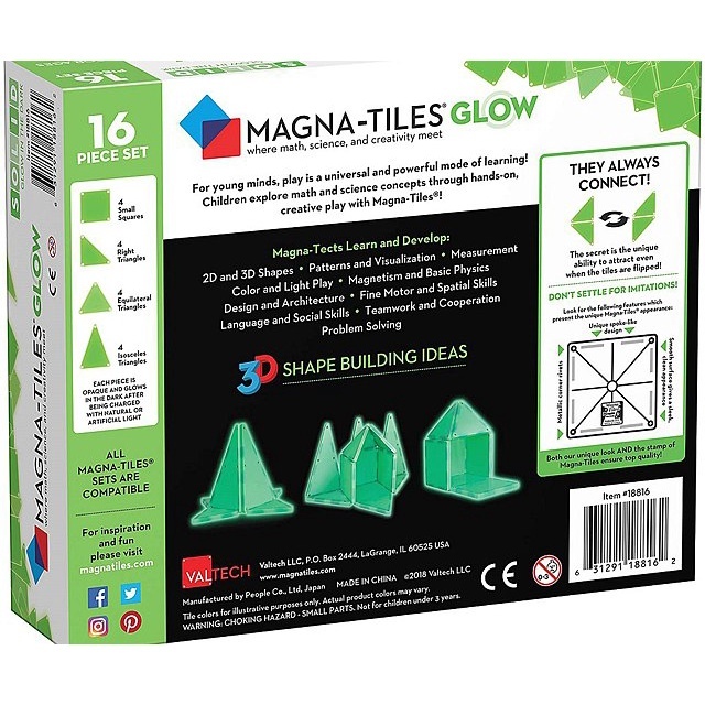 【樂森藥局】Magna Tiles 夜光磁力積木 積木 16片 磁性積木