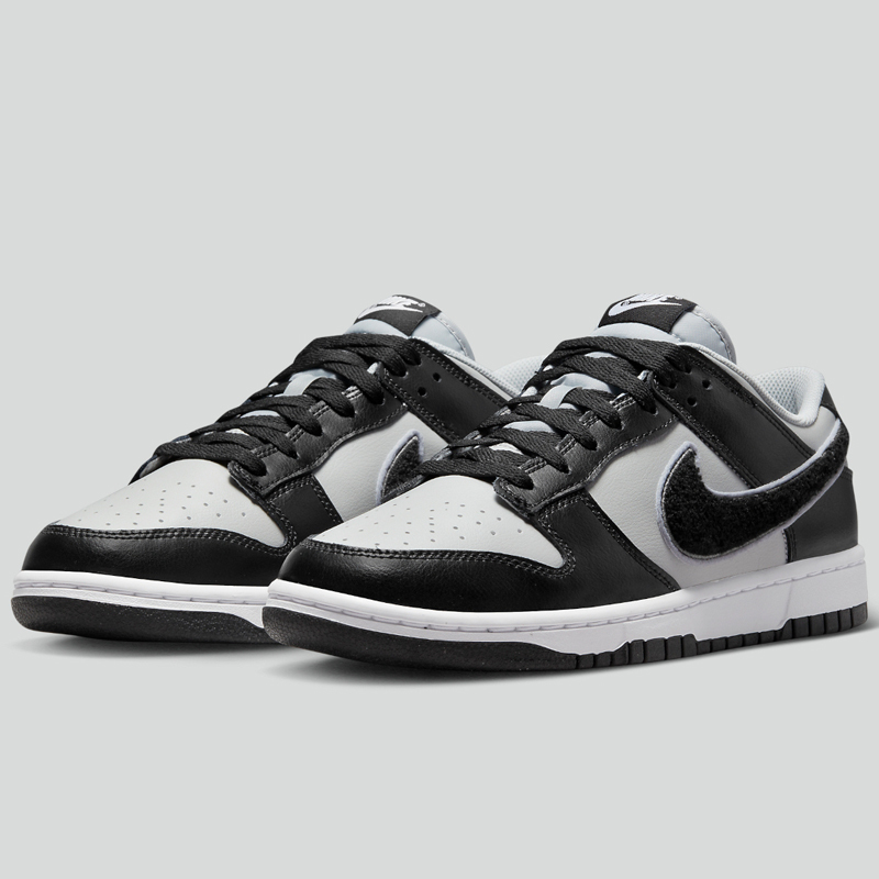 NIKE DUNK LOW Chenille Swoosh 黑灰大勾低筒復古休閒鞋DQ7683-001