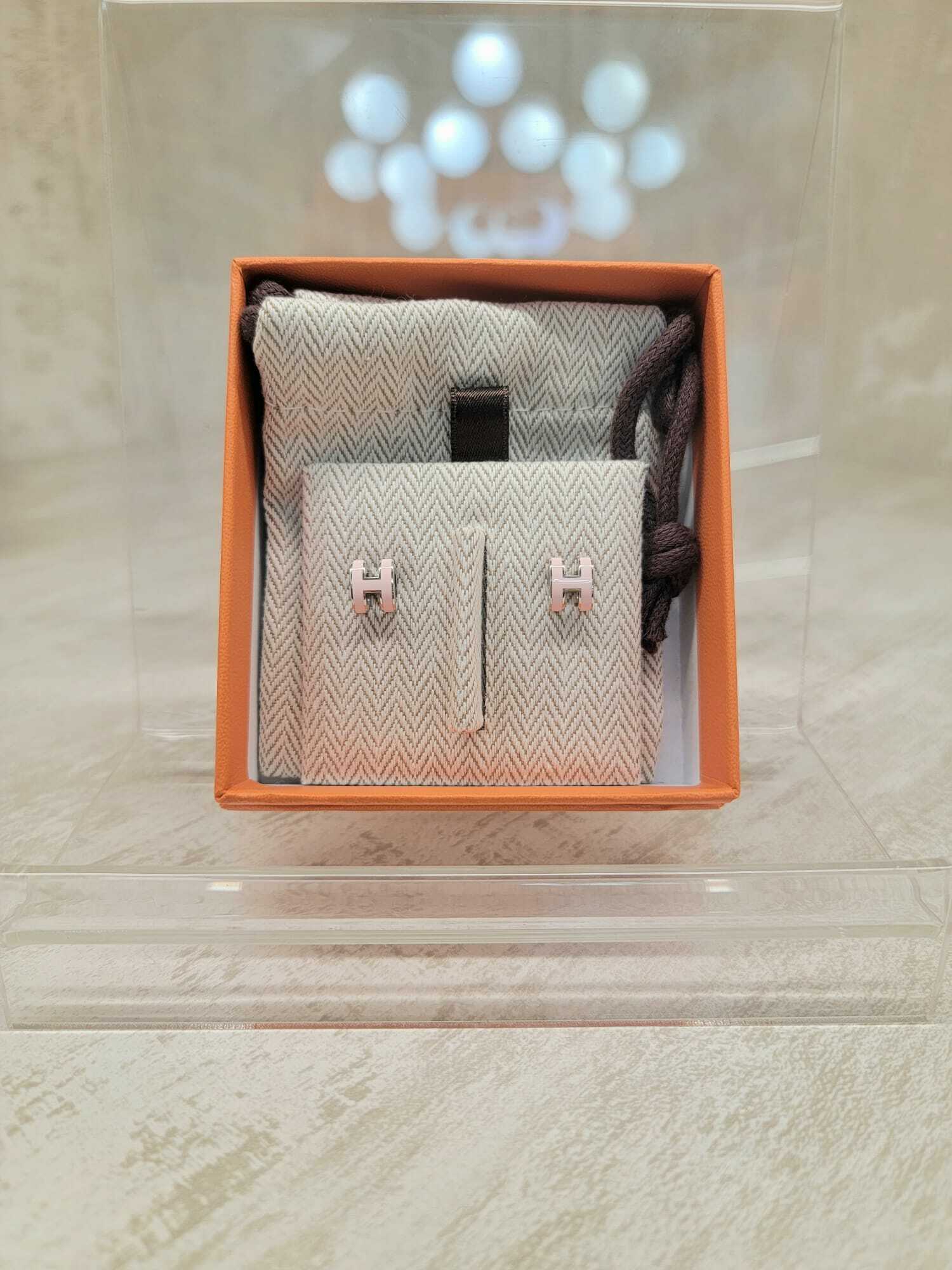 HERMES Mini pop h earrings ROSE DRAGEE silver 耳環 淺粉 銀